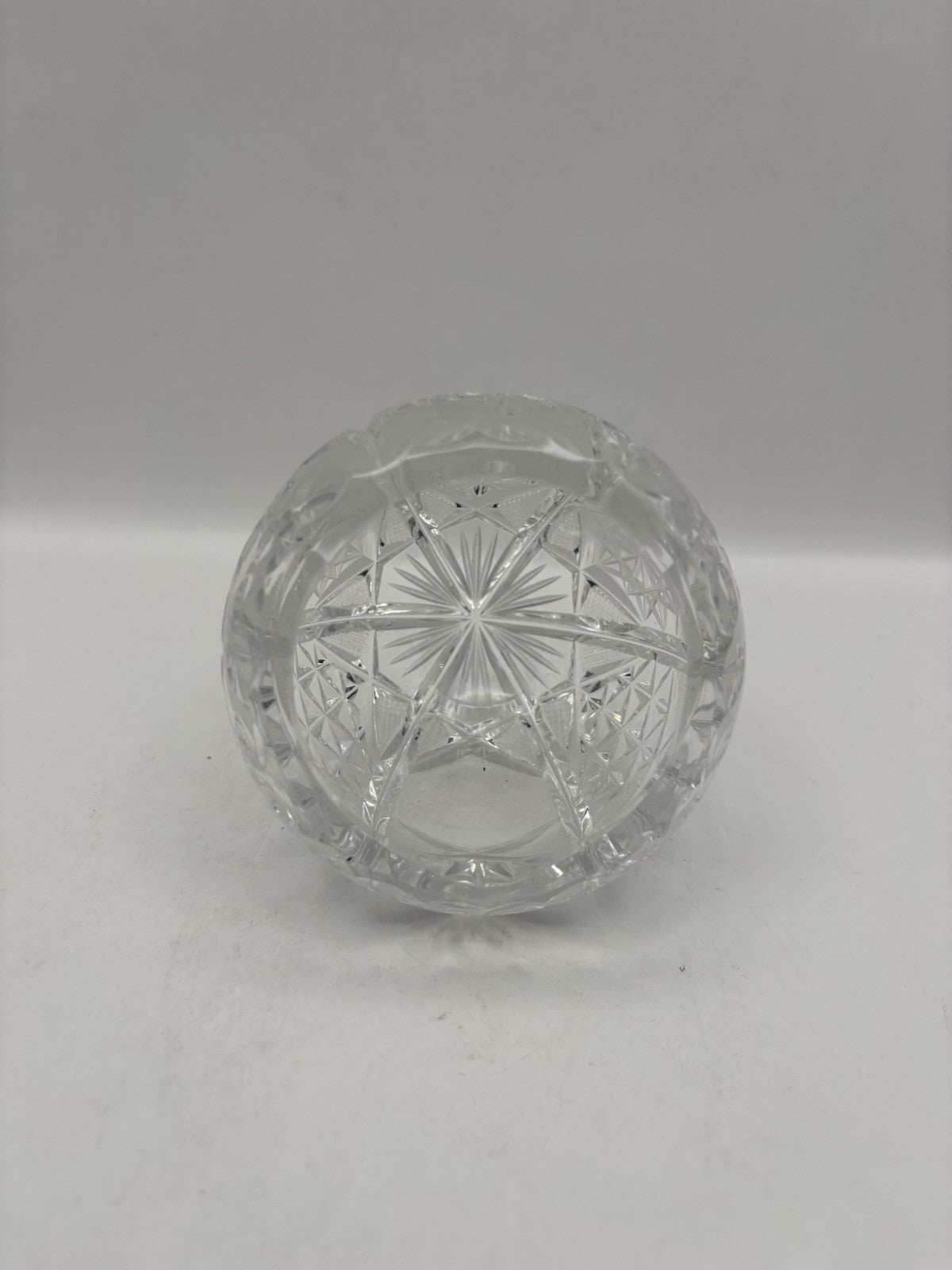 vintage clear cut crystal bowl intricate geometric pattern hand made
