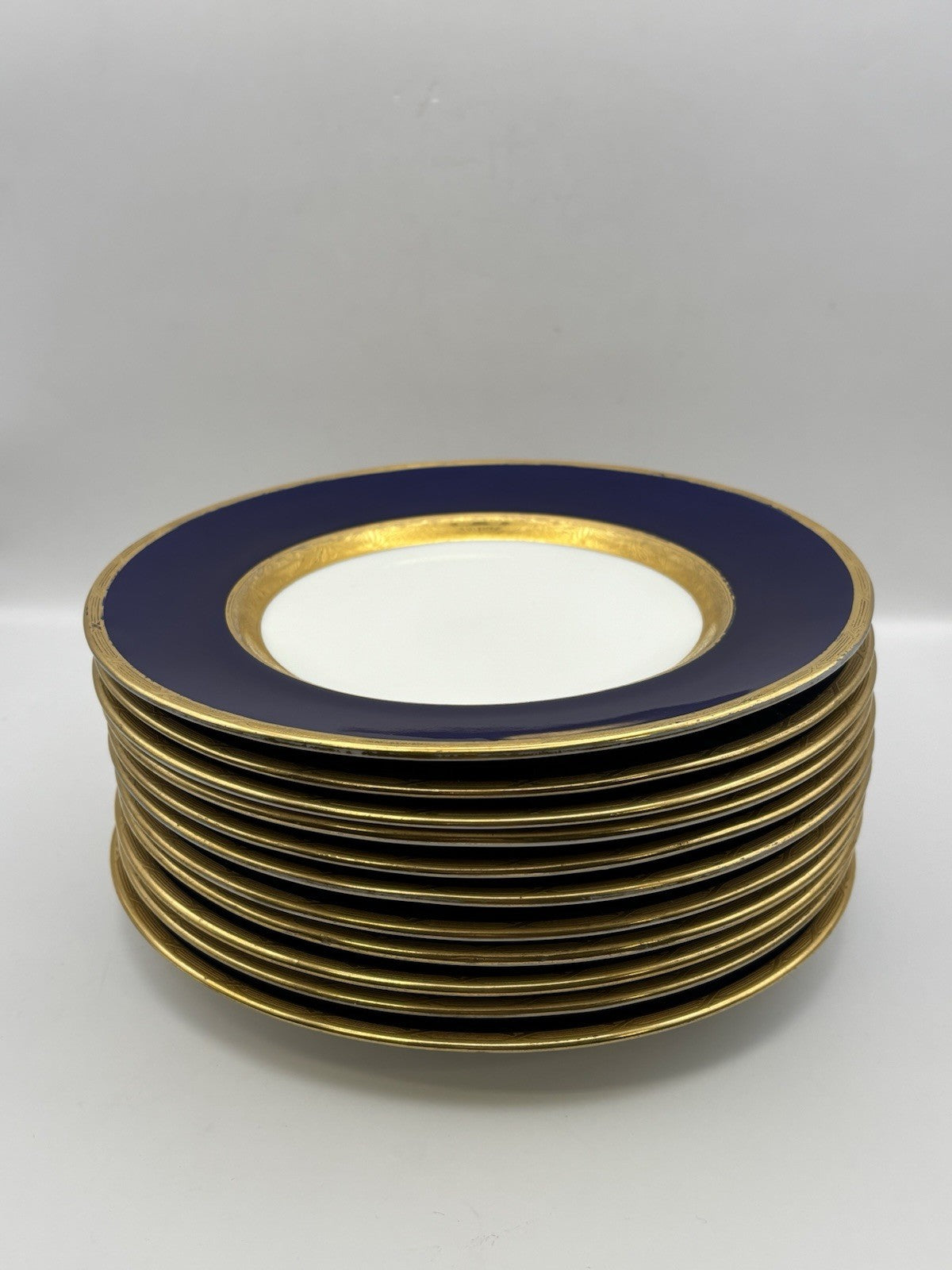 11 Antique Minton England Cobalt Blue & Gold Salad or Dessert Plates