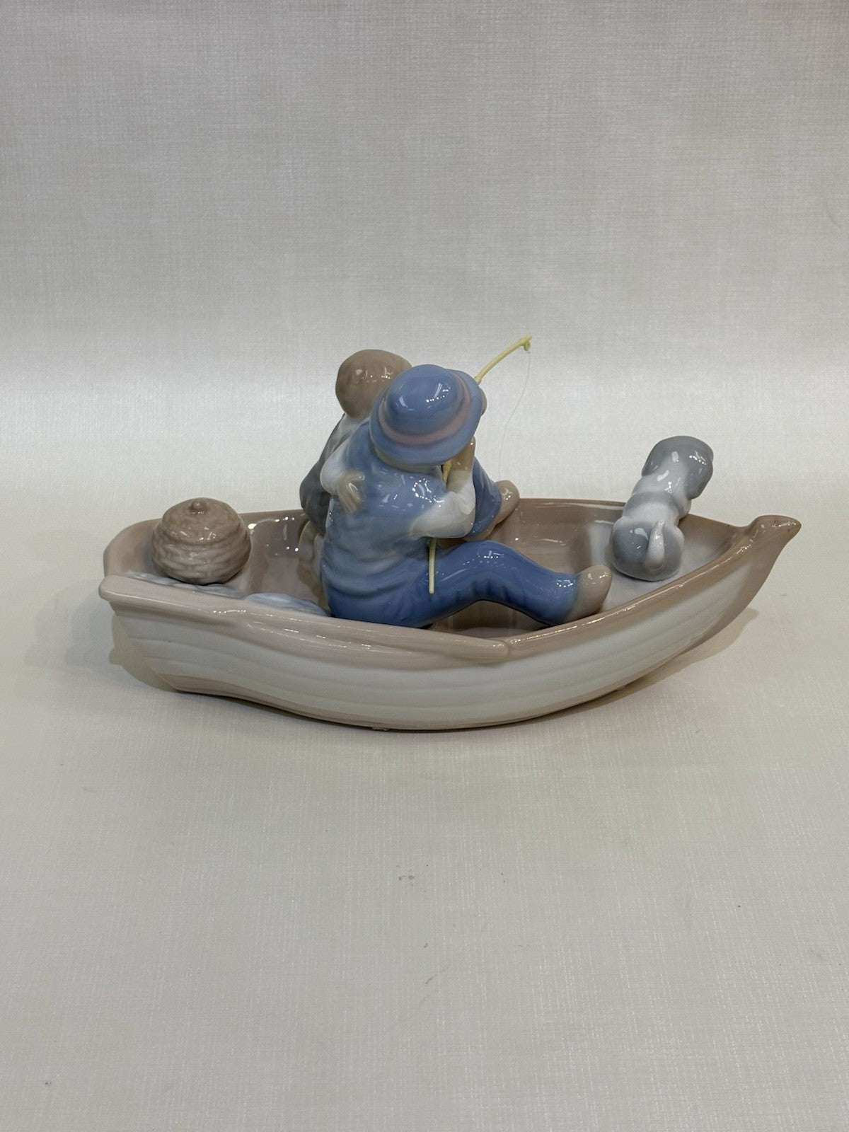 FISHING BOAT PORCELAIN FIGURINE MEICO GRANDPA GRANDSON DOG