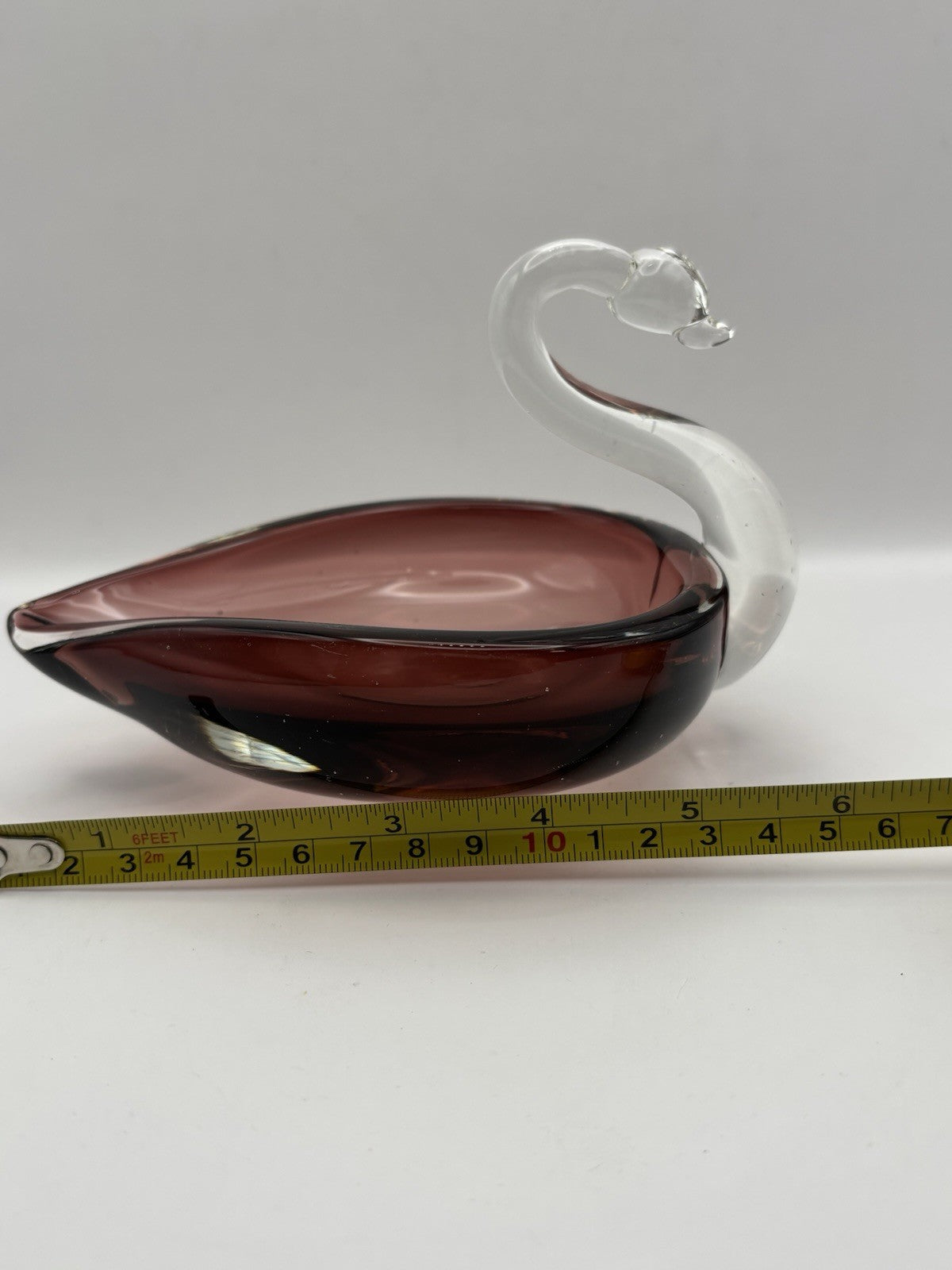 Vintage Duncan & Miller Ruby Red and Clear Art Glass Swan Candy Bow Dish