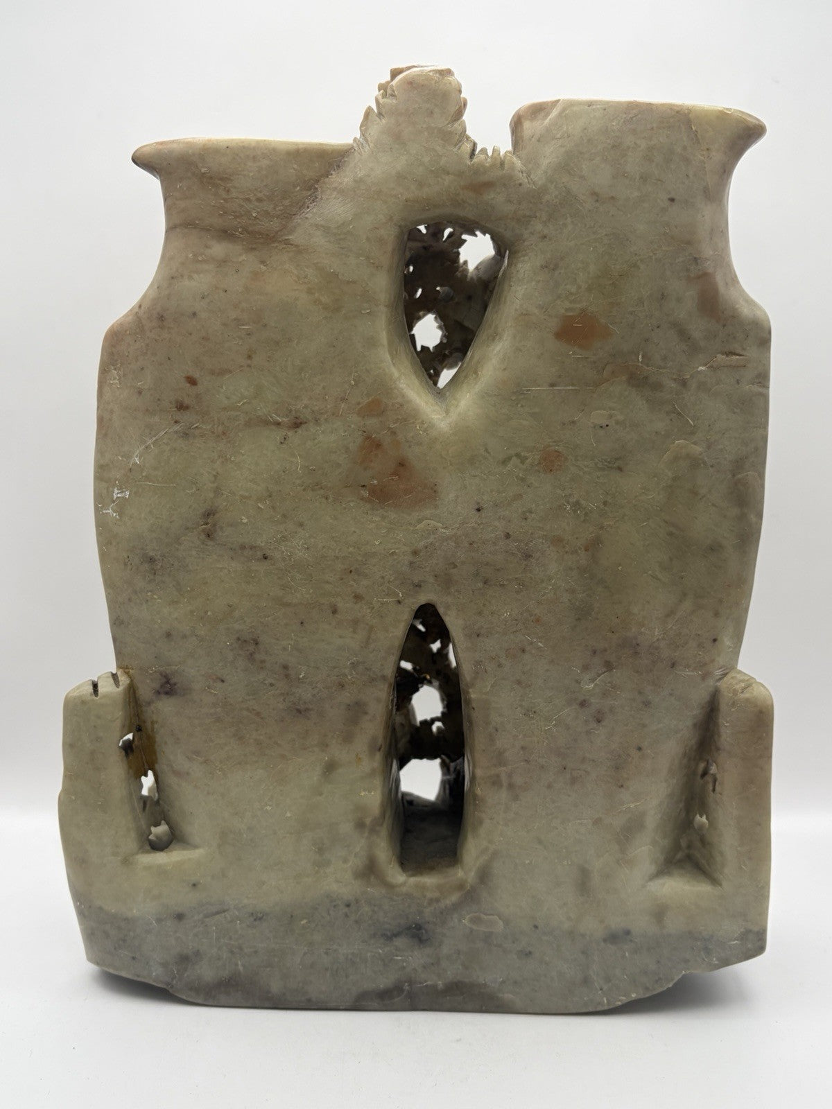 Vintage Chinese hand-carved soapstone double mantle vase