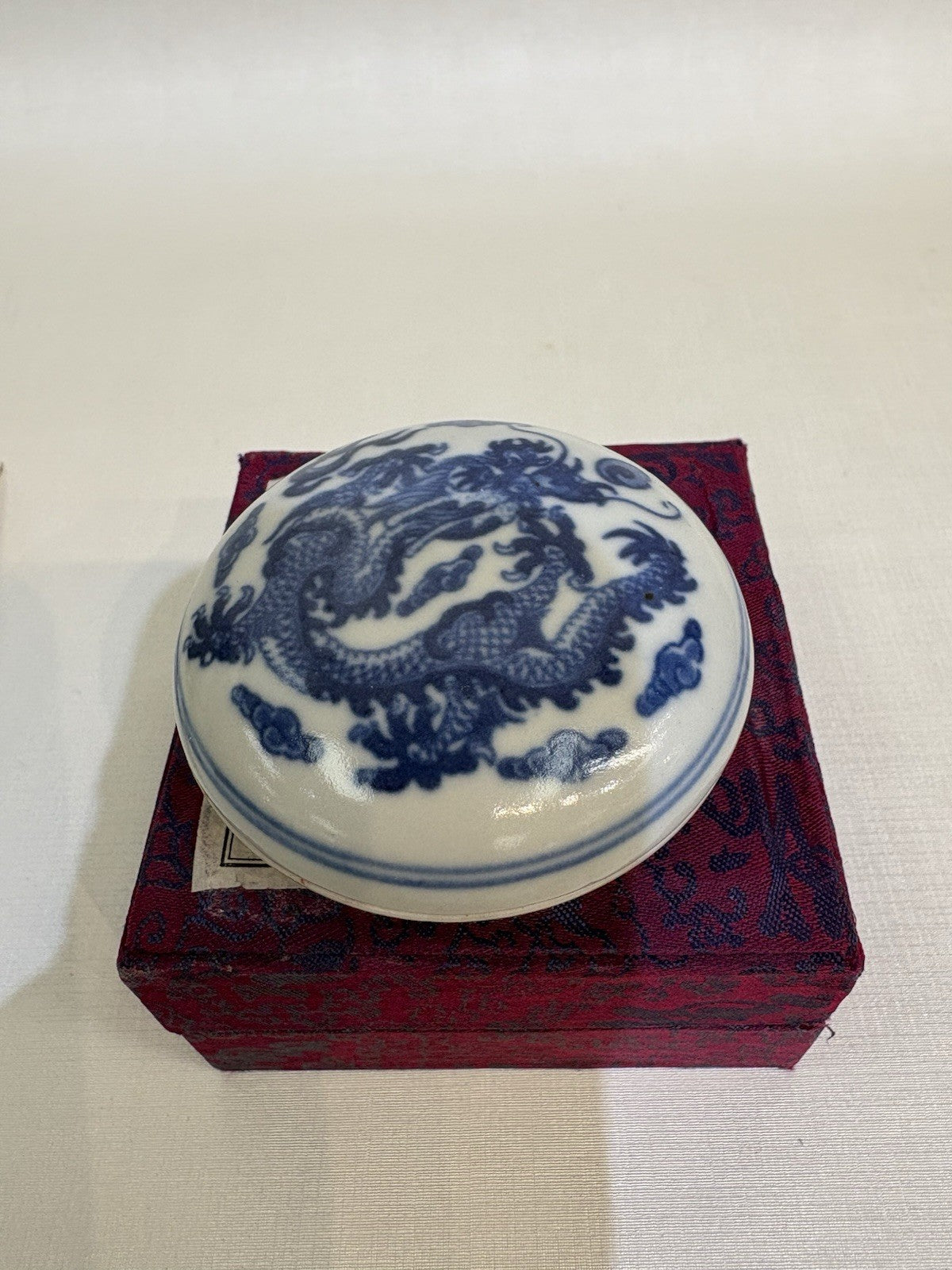 Chinese Blue And White Seal Paste Box 20th Century