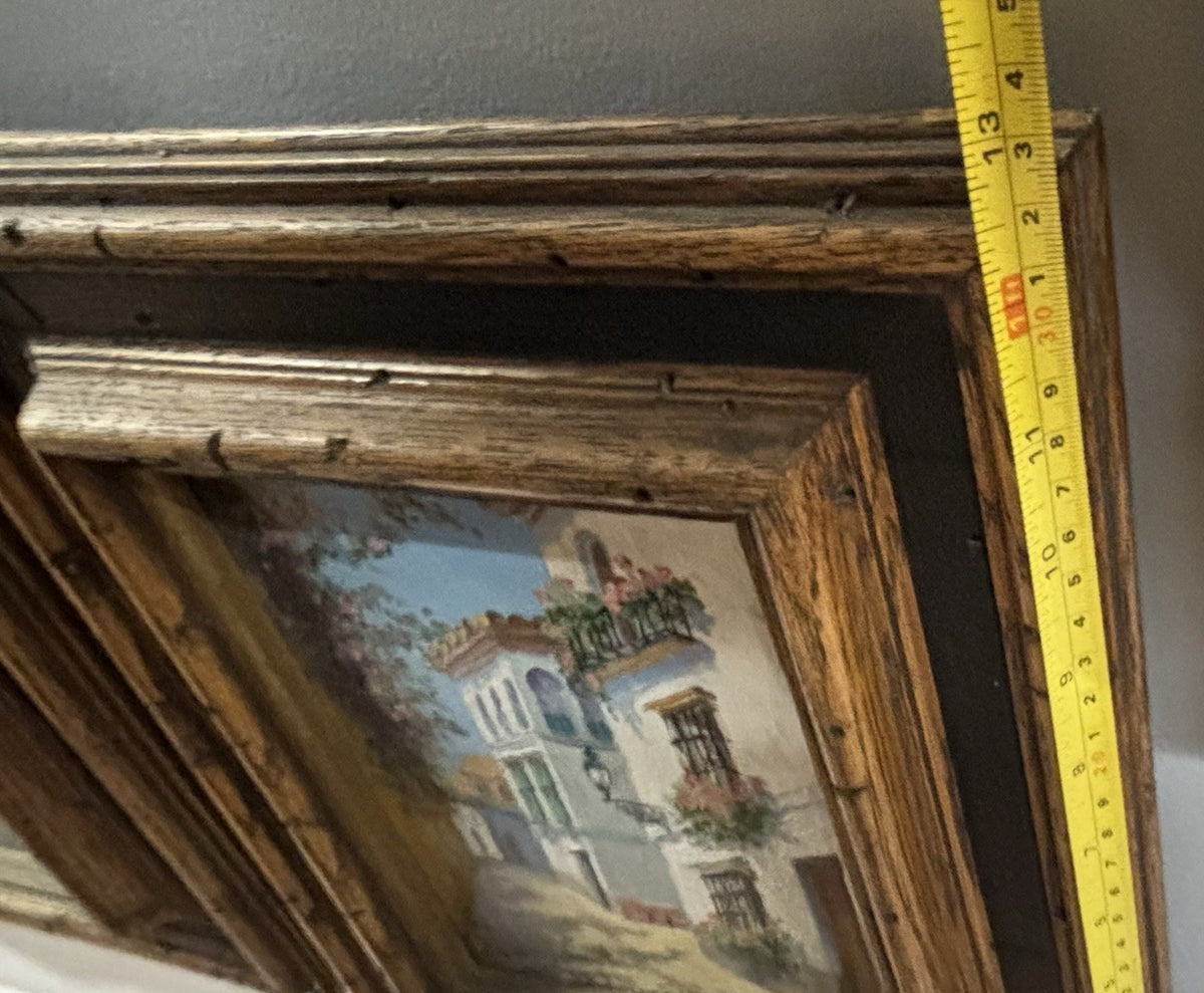 3 Small Oil Paintings On Wood Framed Mediterranean Style Street Scene