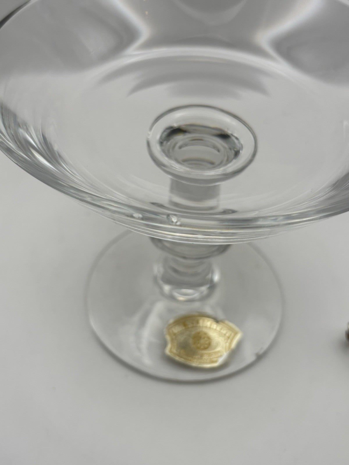 Vintage Val St Lambert Art Glass Pedestal Clear Crystal Bowl Signed Compote 5.5”