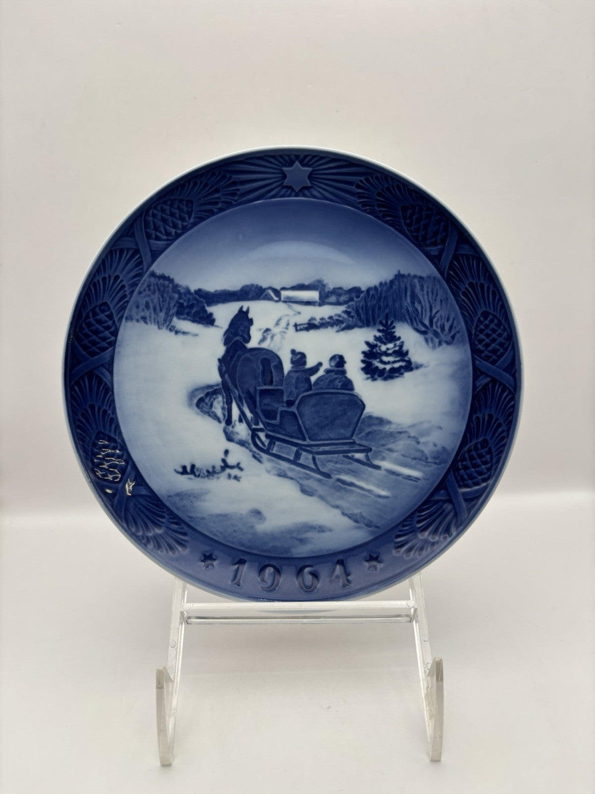1968 Royal Copenhagen plate The Last Umiak" blue and white Greenlandic boat.