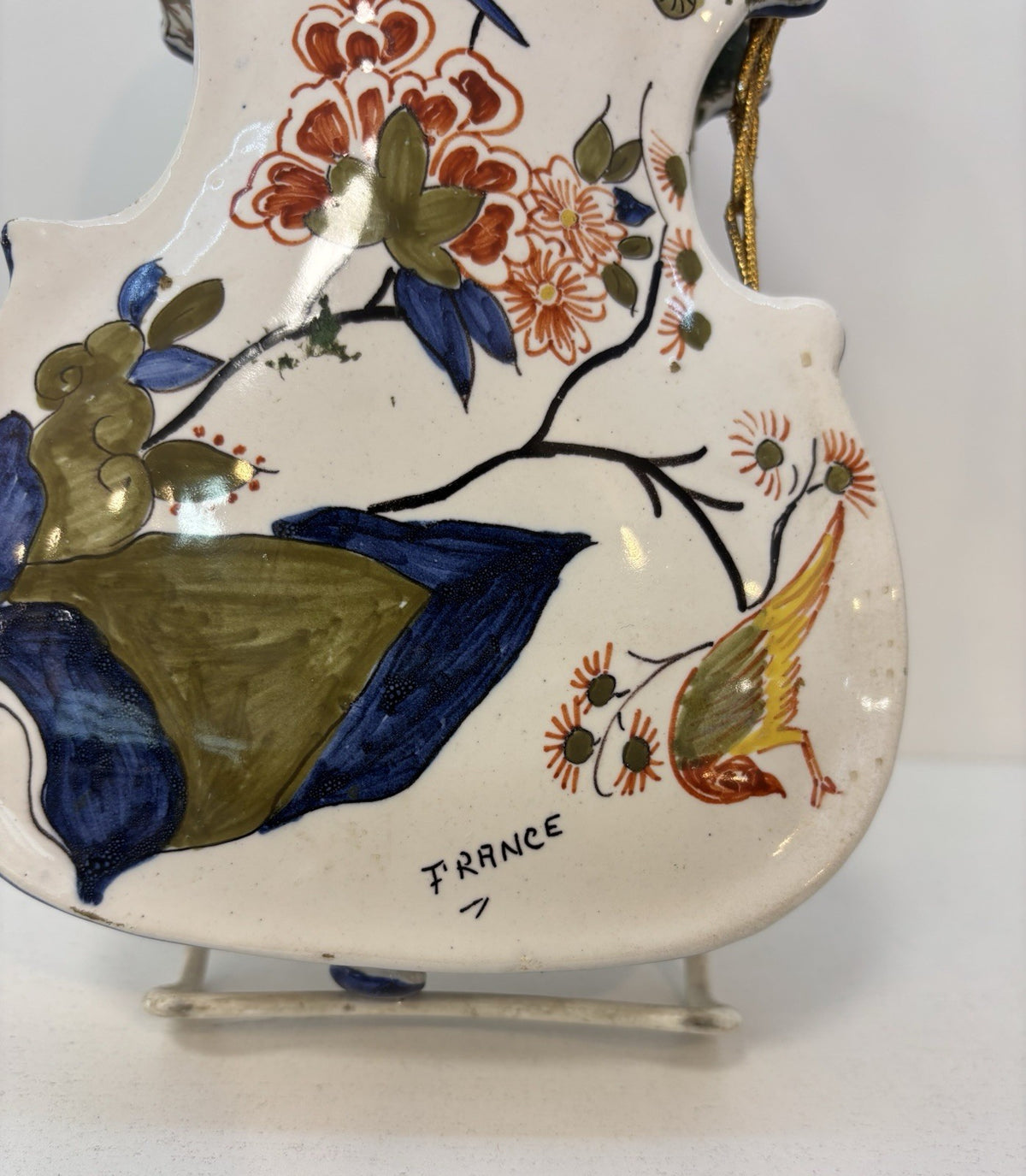 19th Century French Hand-painted Faience Miniature Violín.