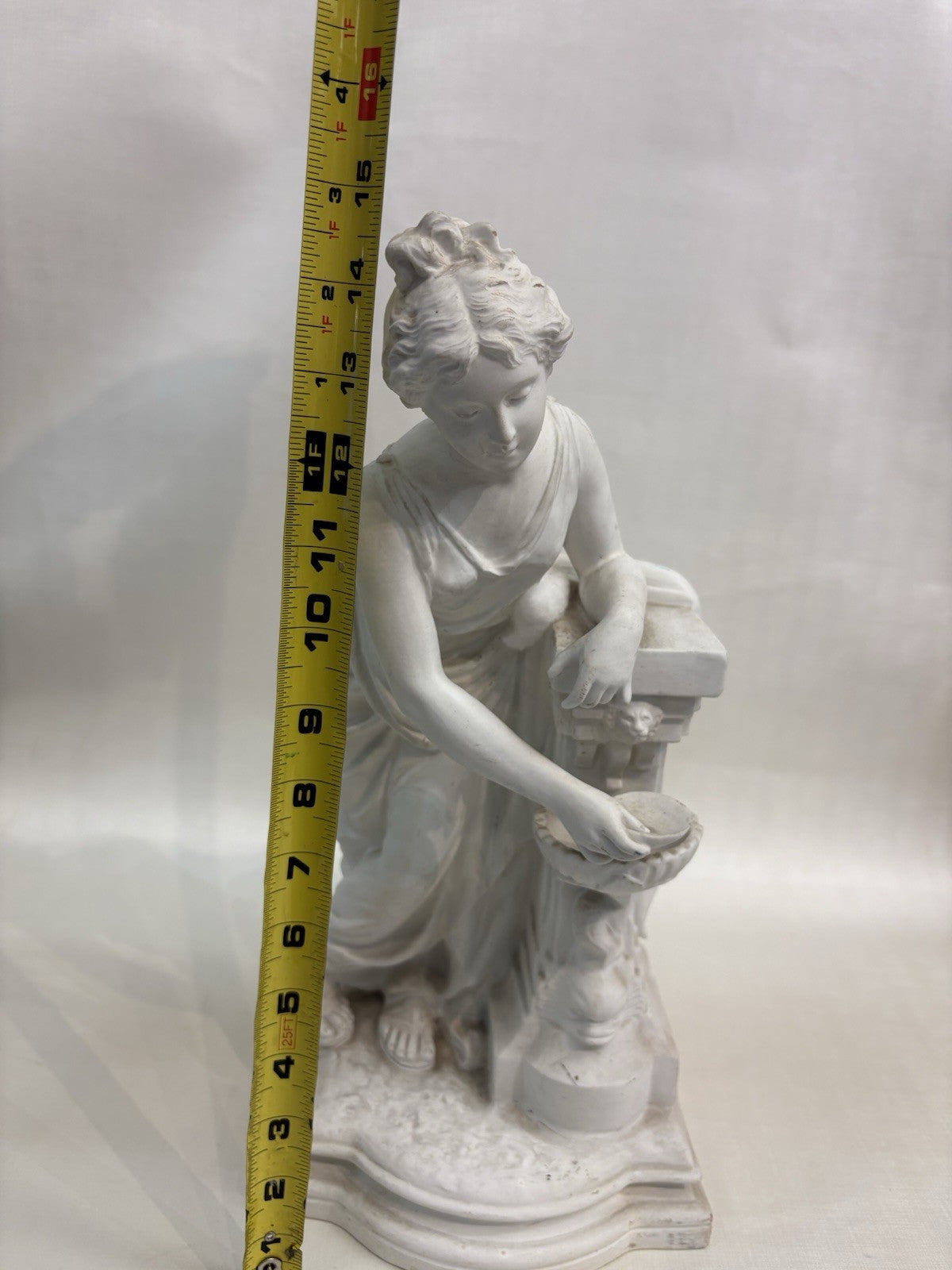 Young Woman At The Fountain 19th Century French Biscuit Porcelain Sculpture 14.7
