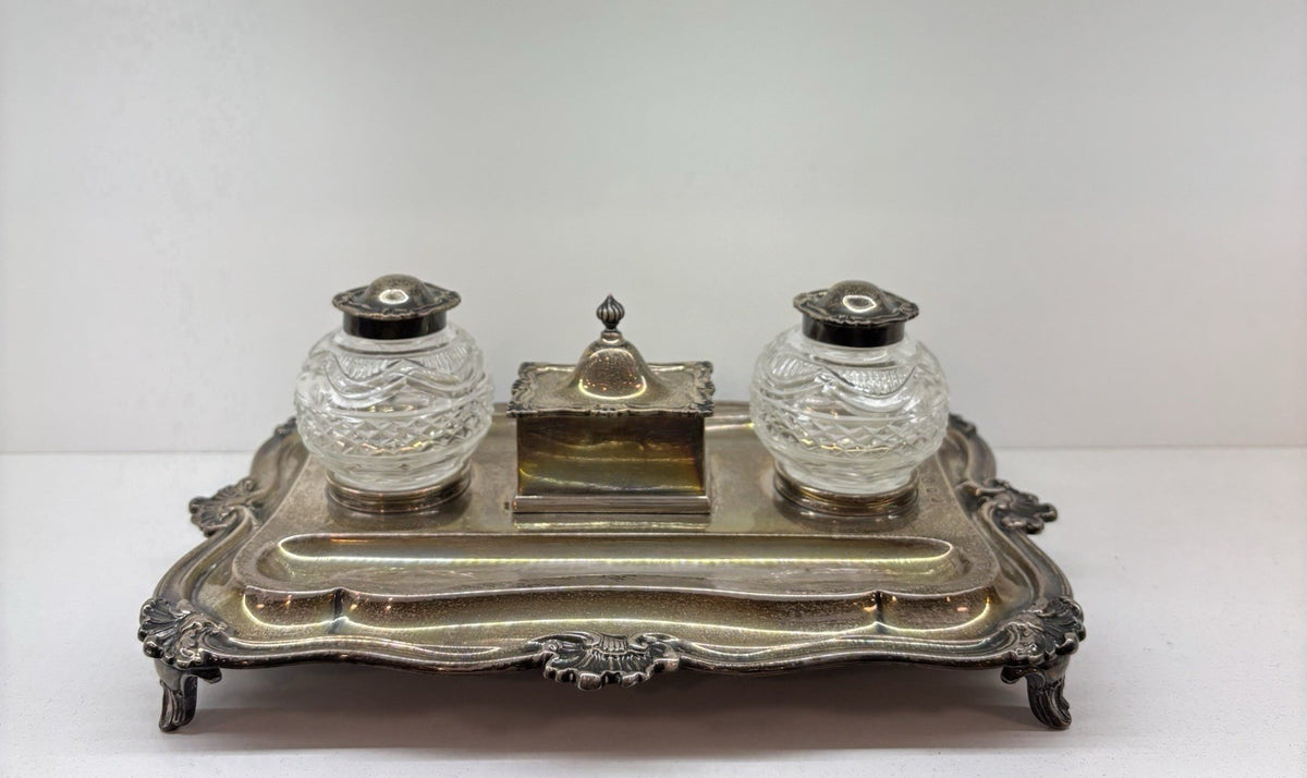 Victorian Era English Silver Plated Hallmark Inkwell 19th C