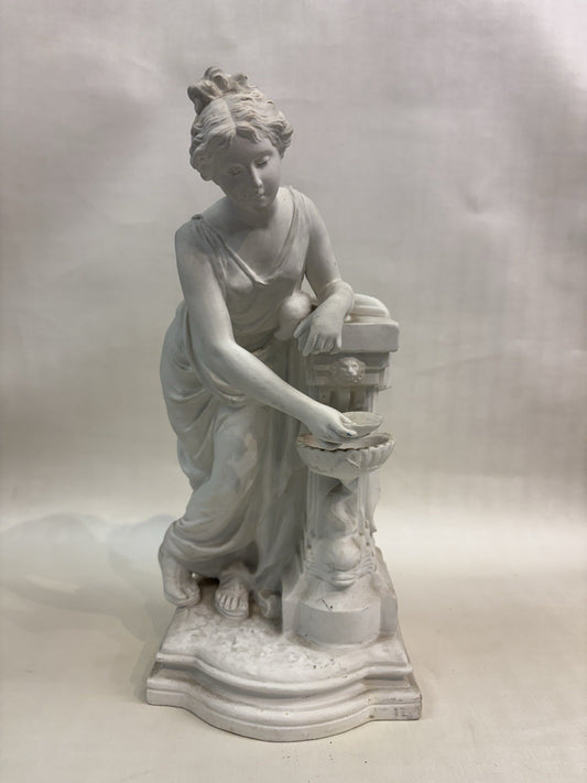 Young Woman At The Fountain 19th Century French Biscuit Porcelain Sculpture 14.7