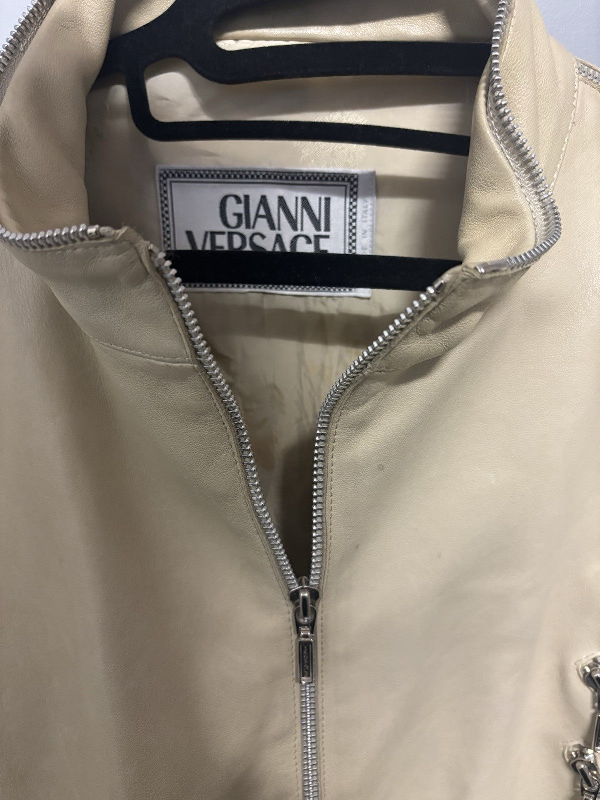 Beige Gianni Versace Leather Biker Jacket Size L Men’s
