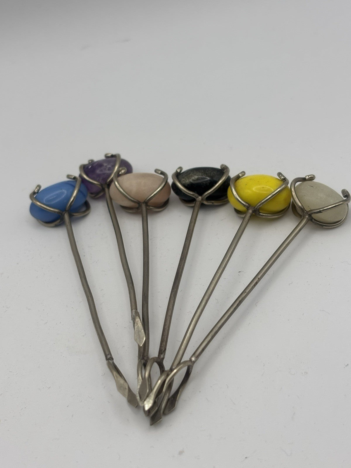 Cocktail skewers fork set of 24 with various gemstones