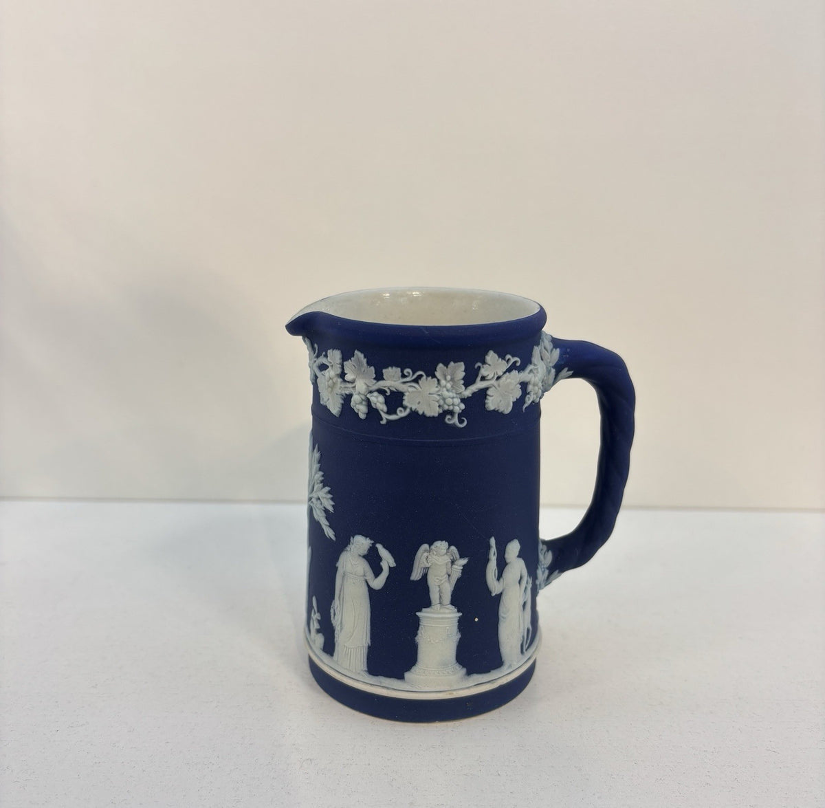 Antique Wedgwood Jasperware Cobalt Blue Pitcher 4 Inches Tall Made In England