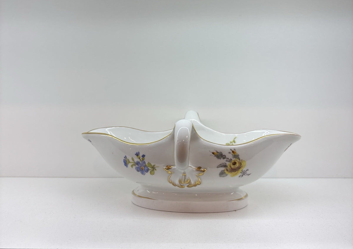 Meissen Porcelains Handled Gravy Sauce Boat Floral Pattern Vintage Signed