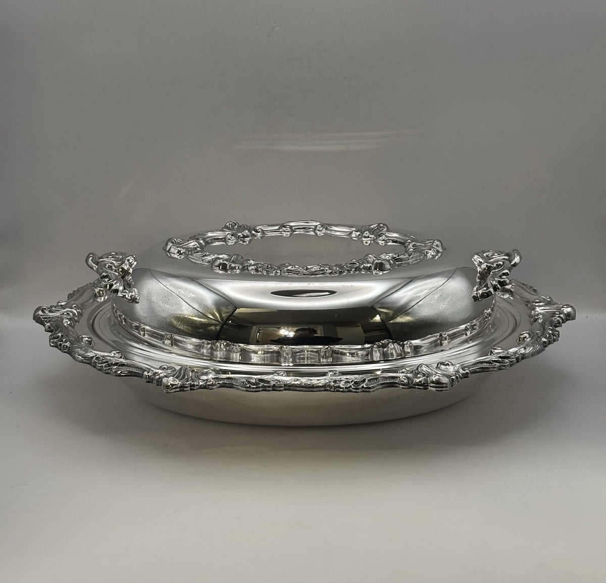 Victorian-style Silver-plated Covered Serving Dish with Lid