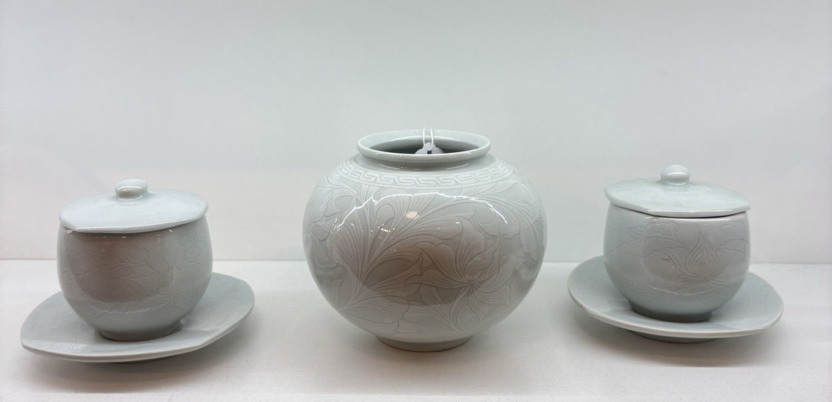 Antique Chinese Porcelain Celedon Ginger Jar With A Vase
