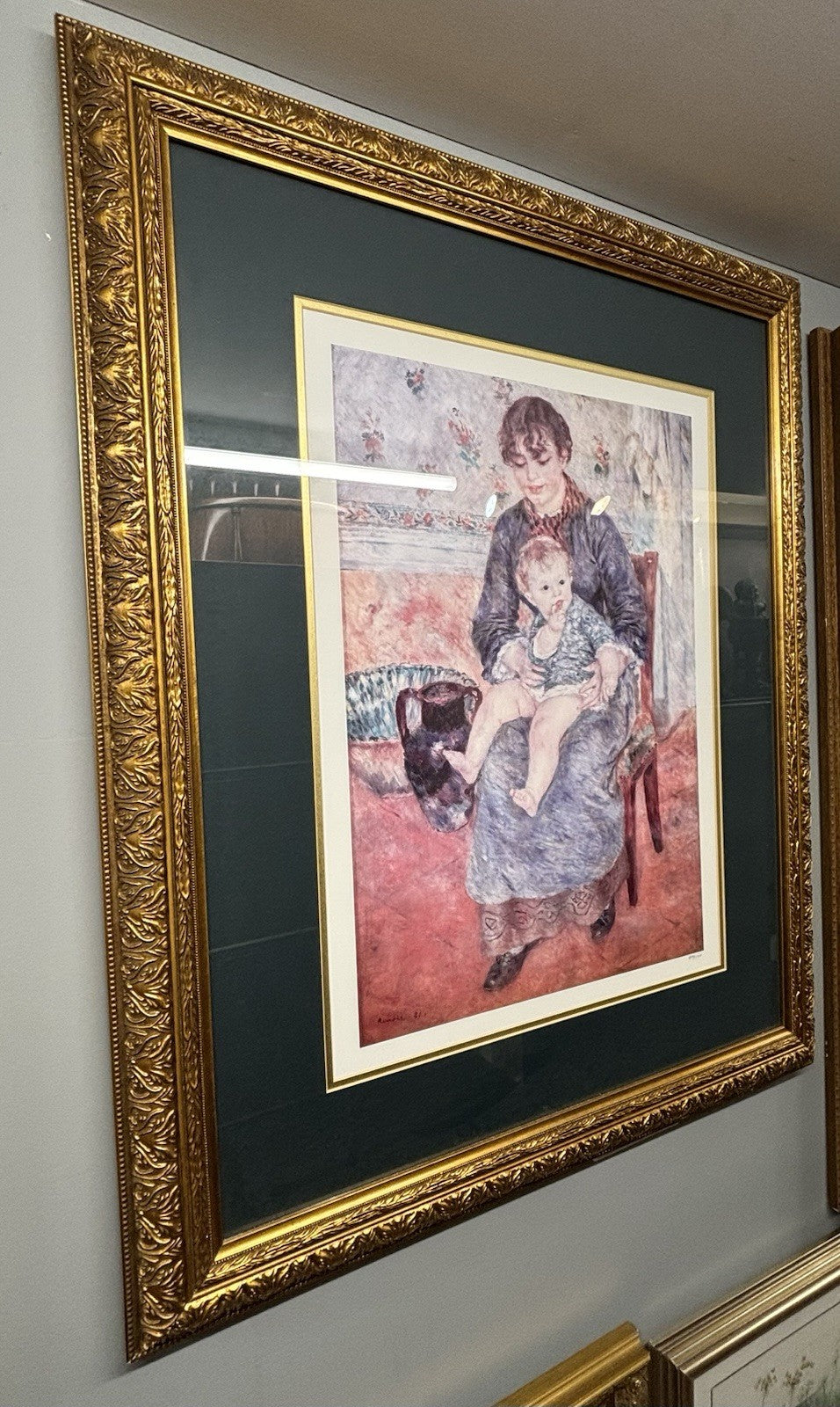 Pierre Auguste Renoir Mother -N- Child Oil On Canvas Painting with Frame Signed