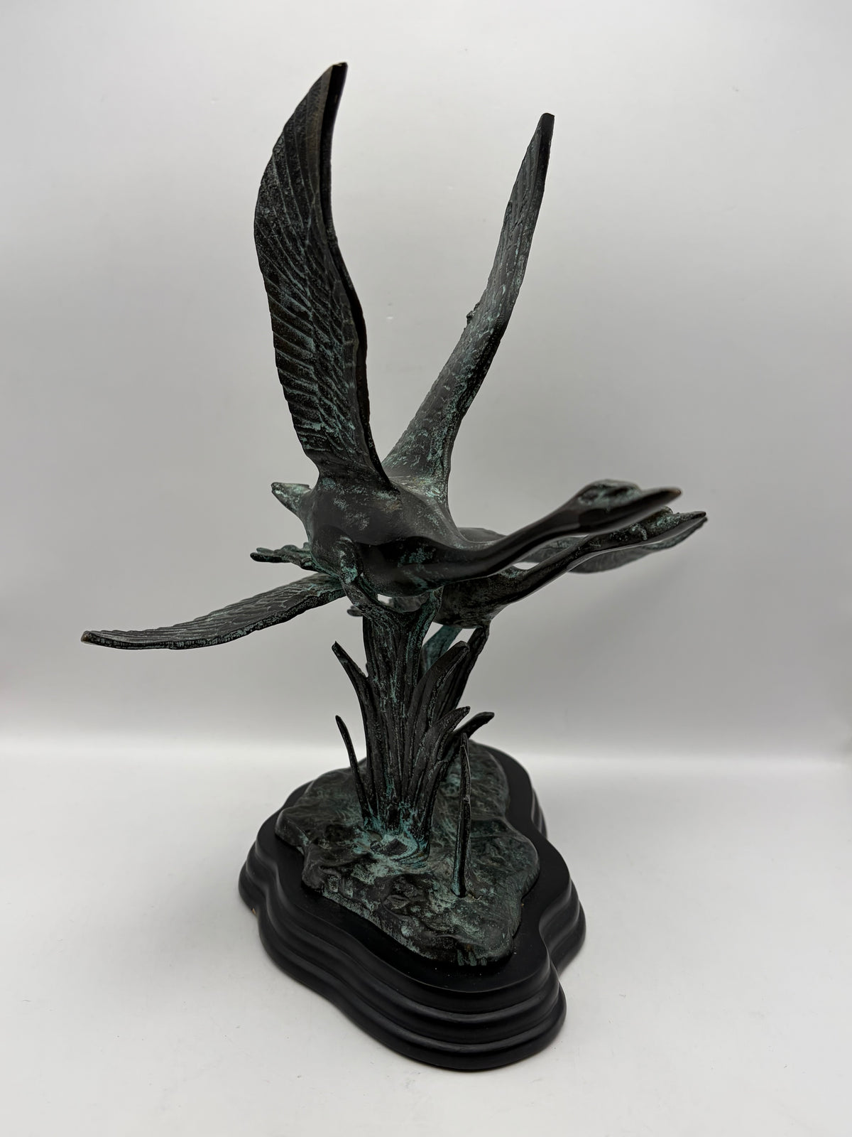 Beautiful Gatco Solid Brass Statue - 2 Birds Flying on Wood Base