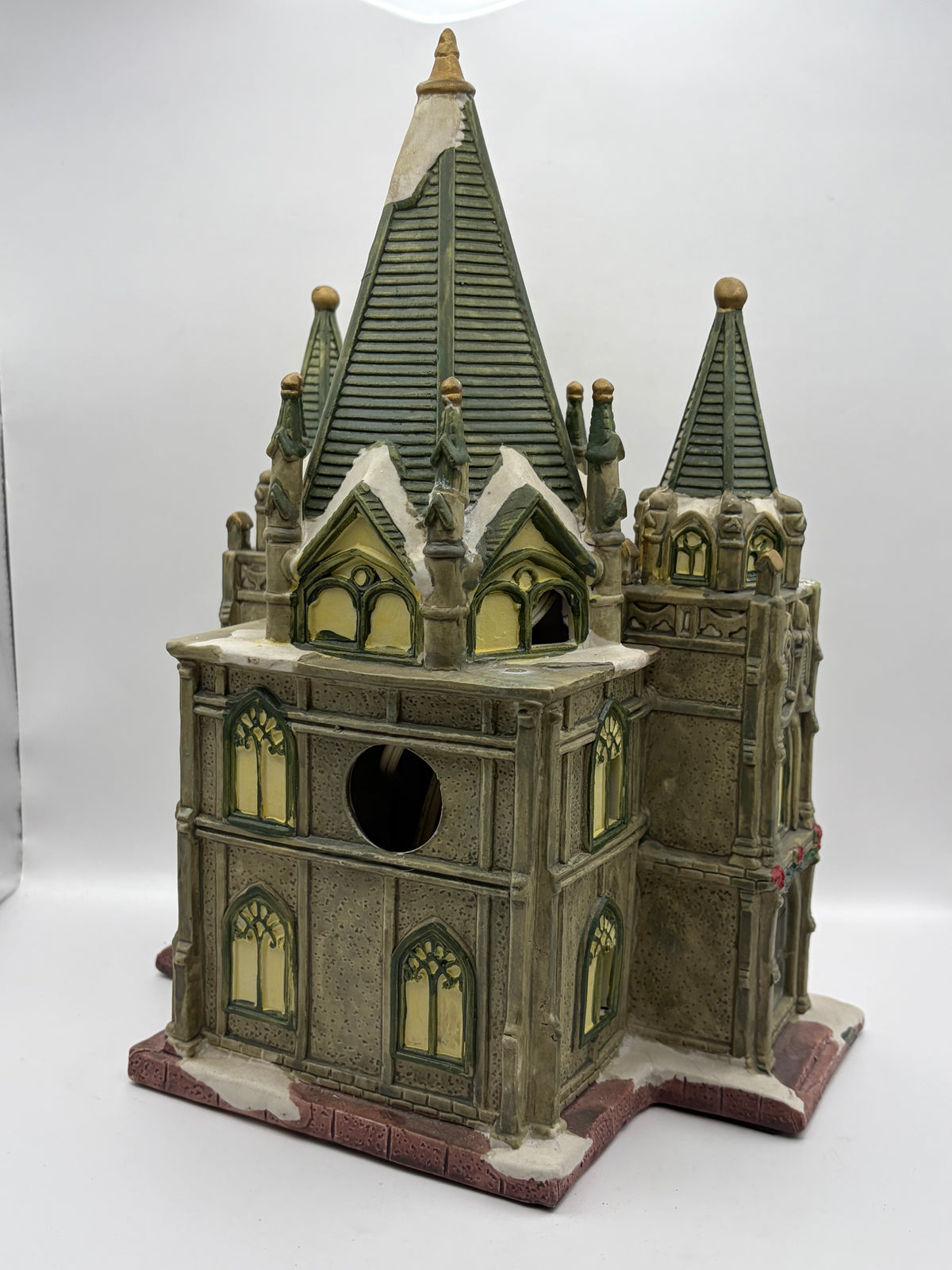 Christmas Village Gothic Cathedral/Church Building, Ceramic 11in 9.5in Painted