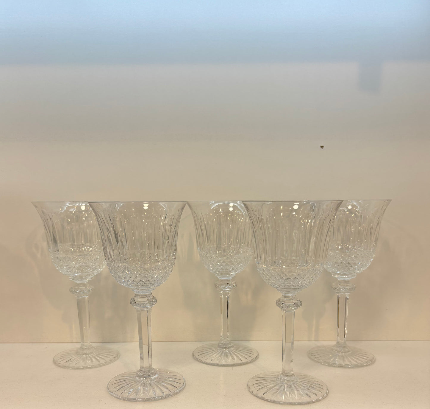 Set of 10 saint Louis Crystal Wine stems Tommy Pattern 7-1/8”