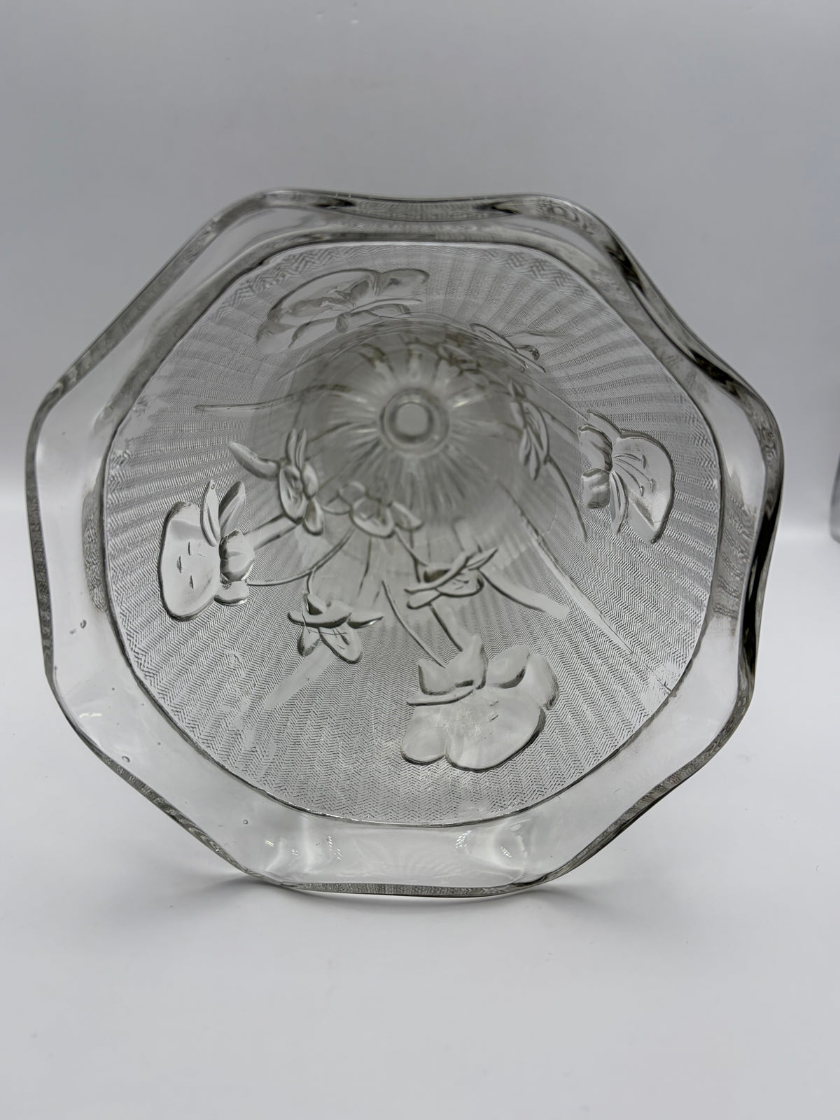 Vintage clear pressed glass footed flower vase  Irish herringbone pattern 1928 - 1932