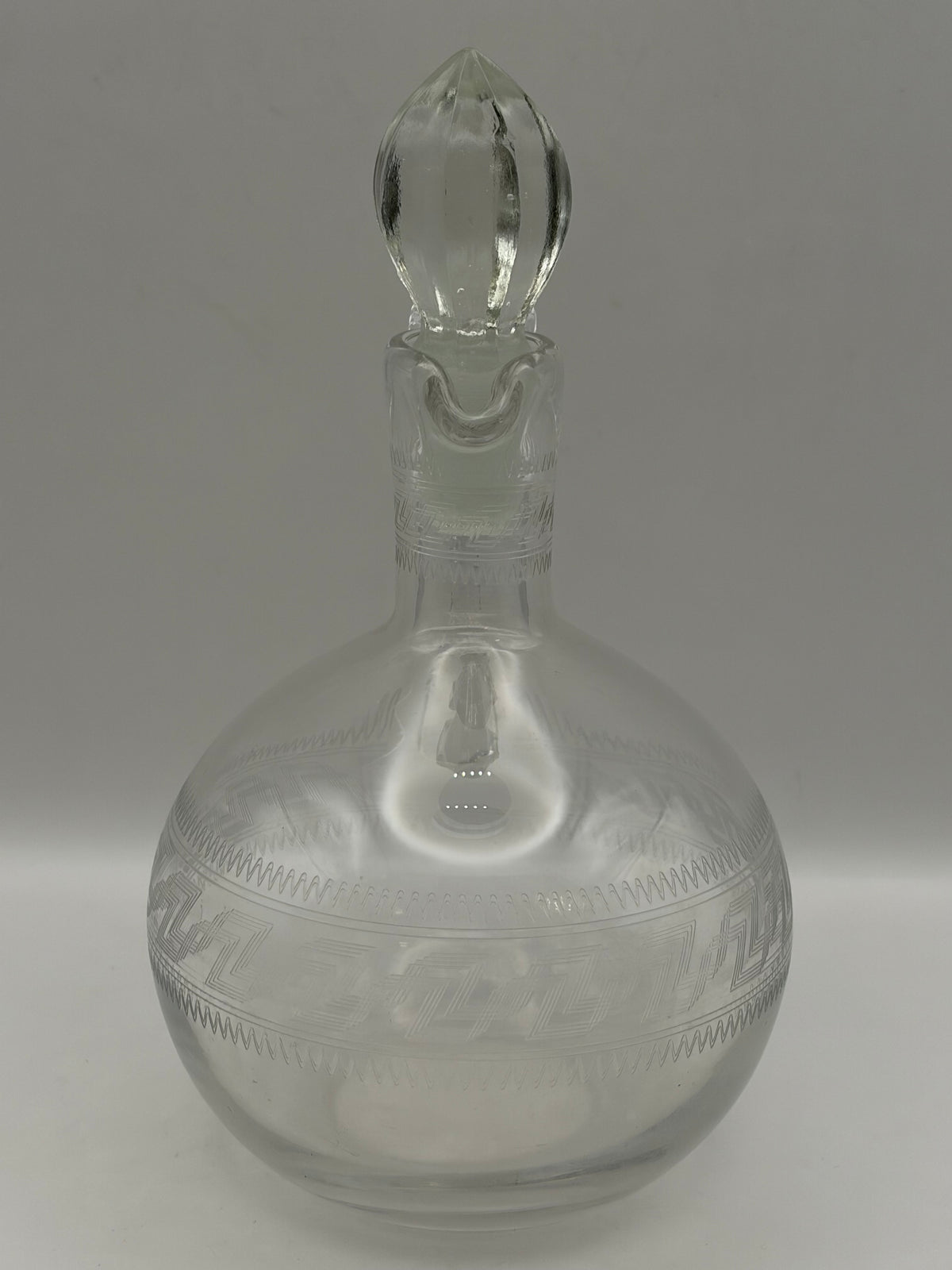 Clear Glass Geometric Round Decanter w/ Stopper & Handle, 8.5" x 5"