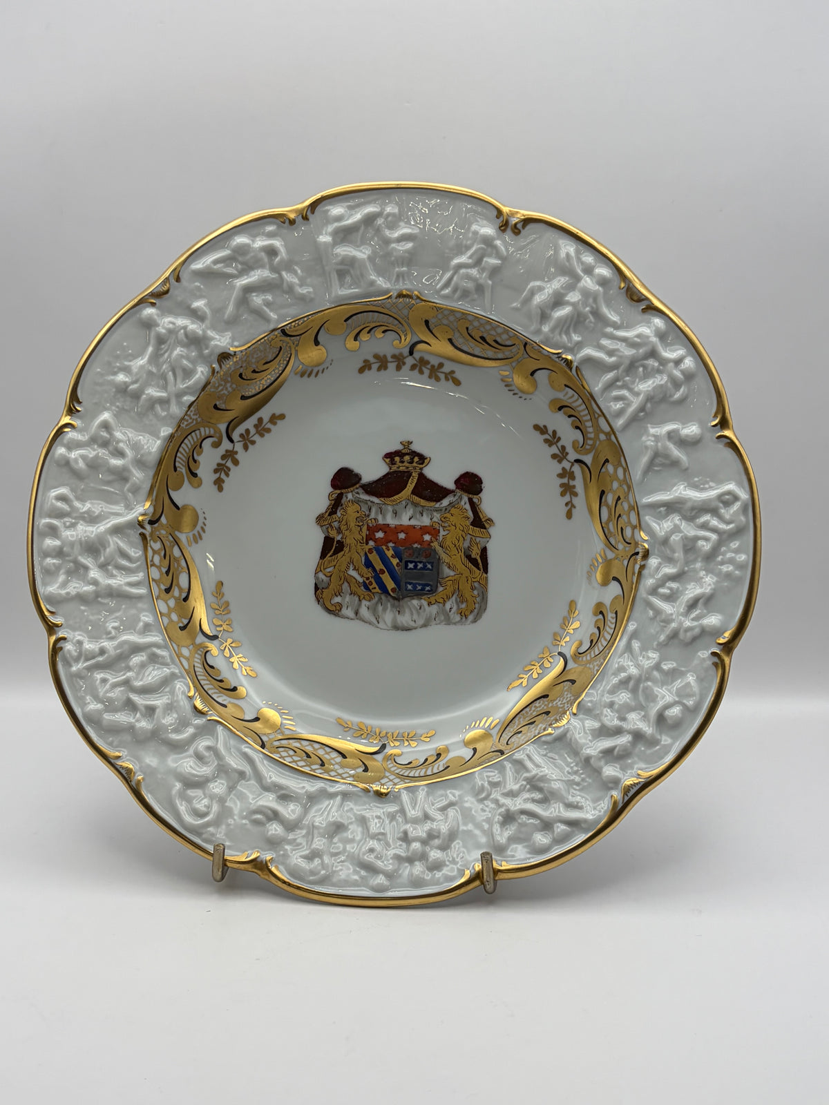 White Porcelain Plate Napoleon & Josephine Coat of Arms Gold Trim 10” Round capodimonte