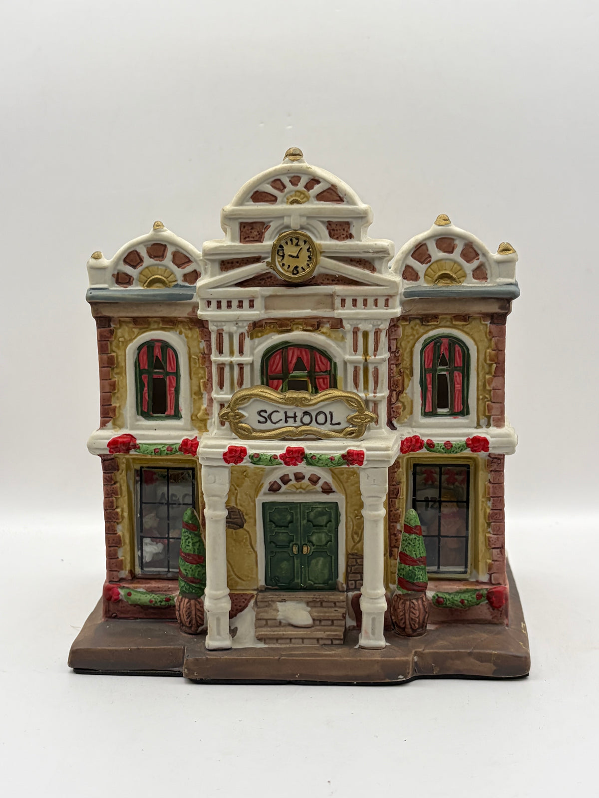 Ceramic Painted Village School Light-Up House Figurine, Multicolor 7.5in