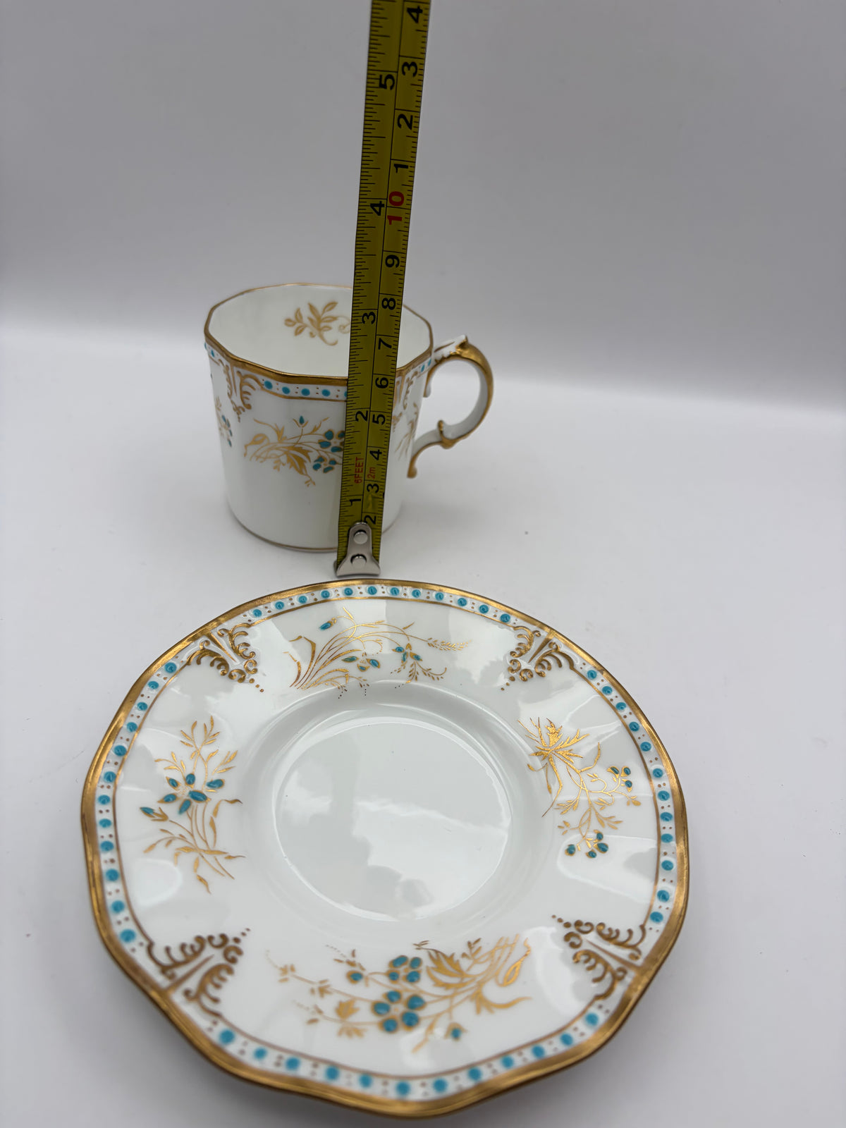 Royal Crown Derby Normandie Bone China Cup & Saucer 8 oz White Gold Blue A114