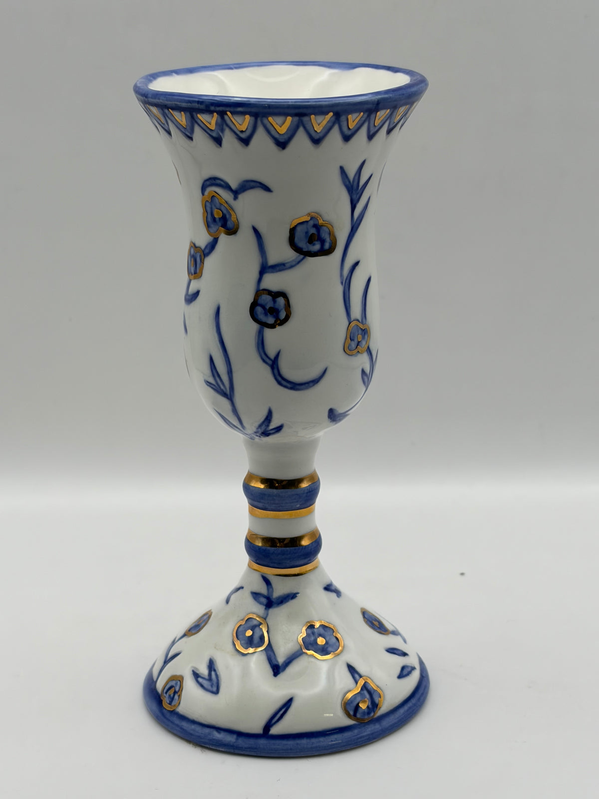Judaism Hebrew Inscribed Plate Set w/ Kiddush Cup & Ceramic Holders