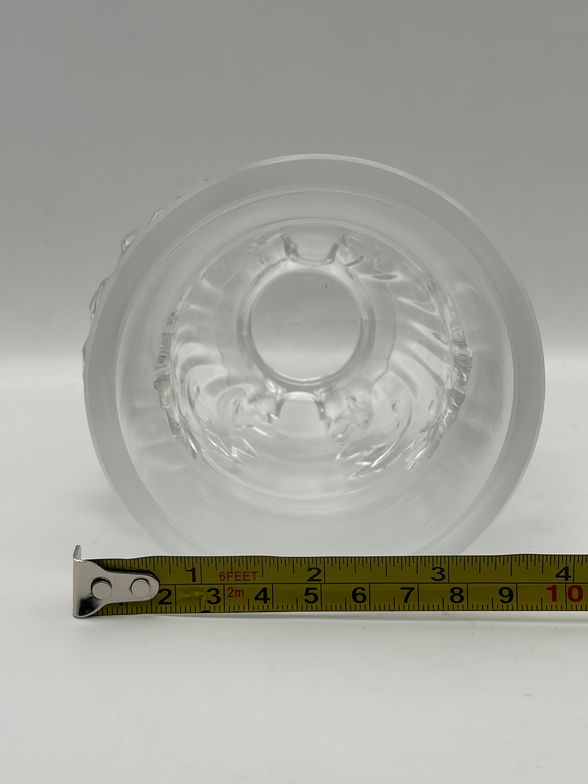 vintage Lalique France "Saint-Cloud" Crystal Vase featuring frosted satin-finish