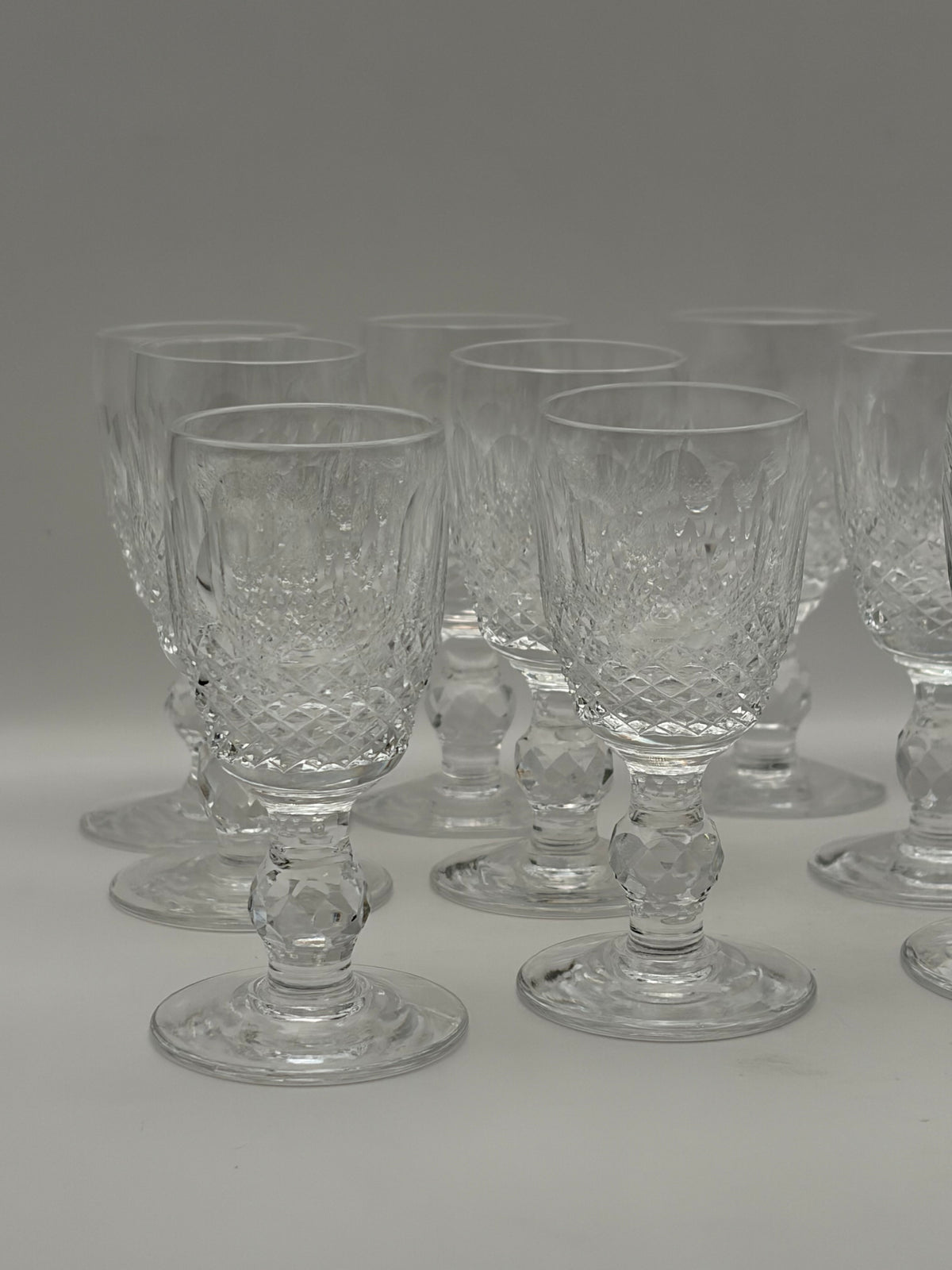 Waterford Set of 8 Clear Cut Glass Water Goblets Etched Decorated 6.5 in, Service 8