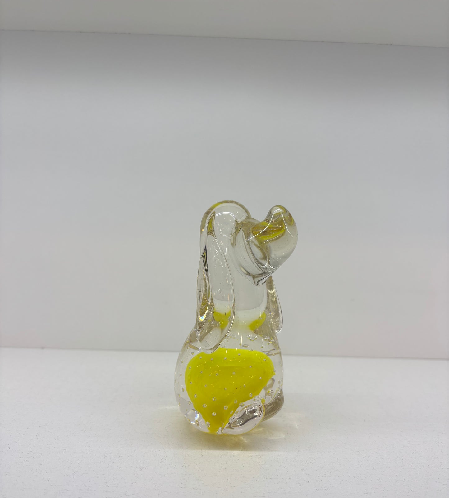 Vintage Murano Style Basset Hound Dog Yellow Bullicante Bubble Glass Figurine Paper