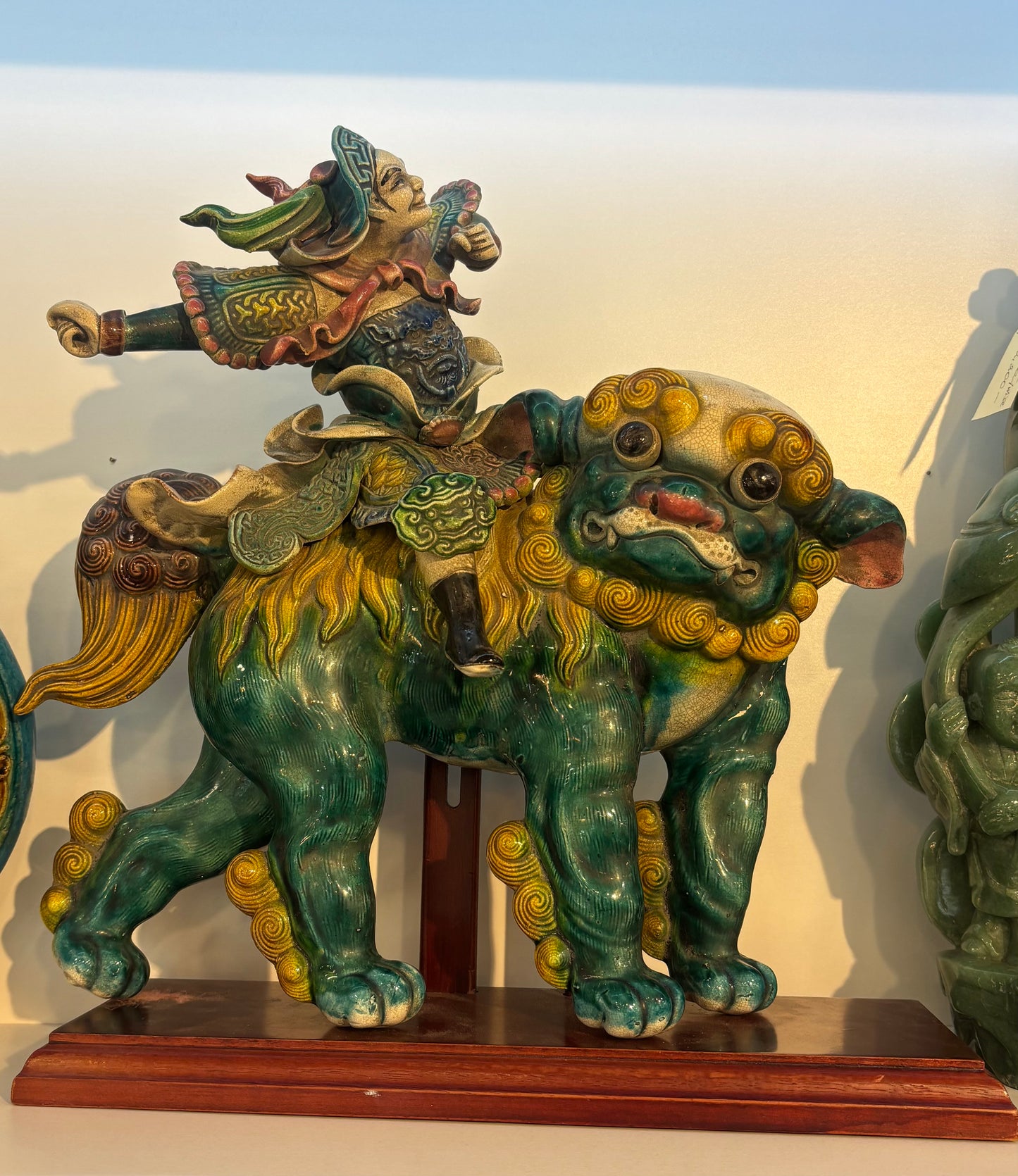 Rare Chinese Roof Tile Warrior and Foo Dog Statues