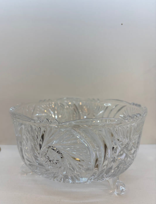 1980s West German Lead Crystal Hand Cut Footed Bowl