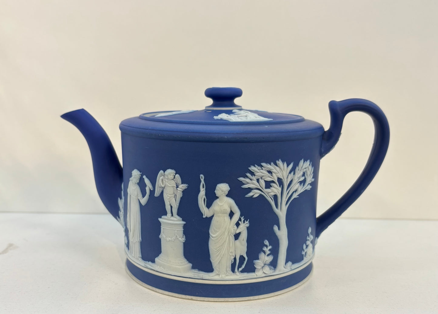 Antique 18th Century Cobalt Blue & White Wedgwood Jasperware Teapot