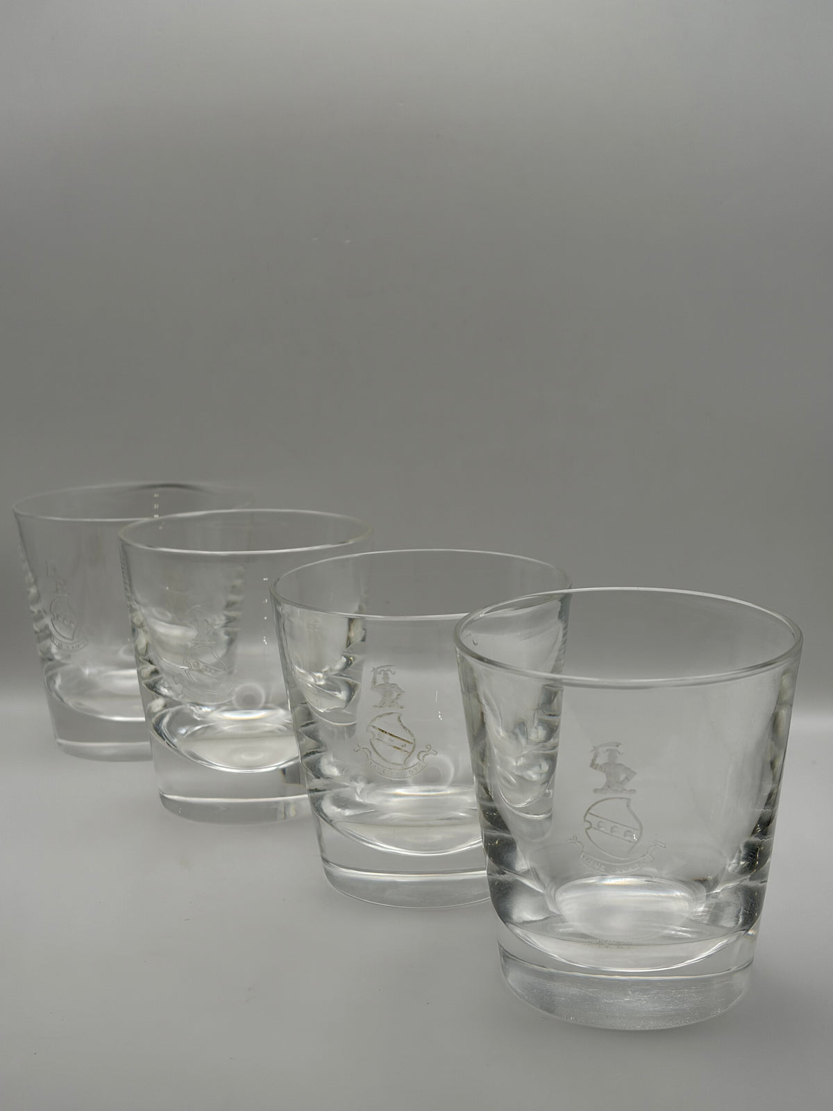 Steuben Set of 4 Clear Etched Glass Whiskey Rocks Tumblers 10 oz Tapered Design