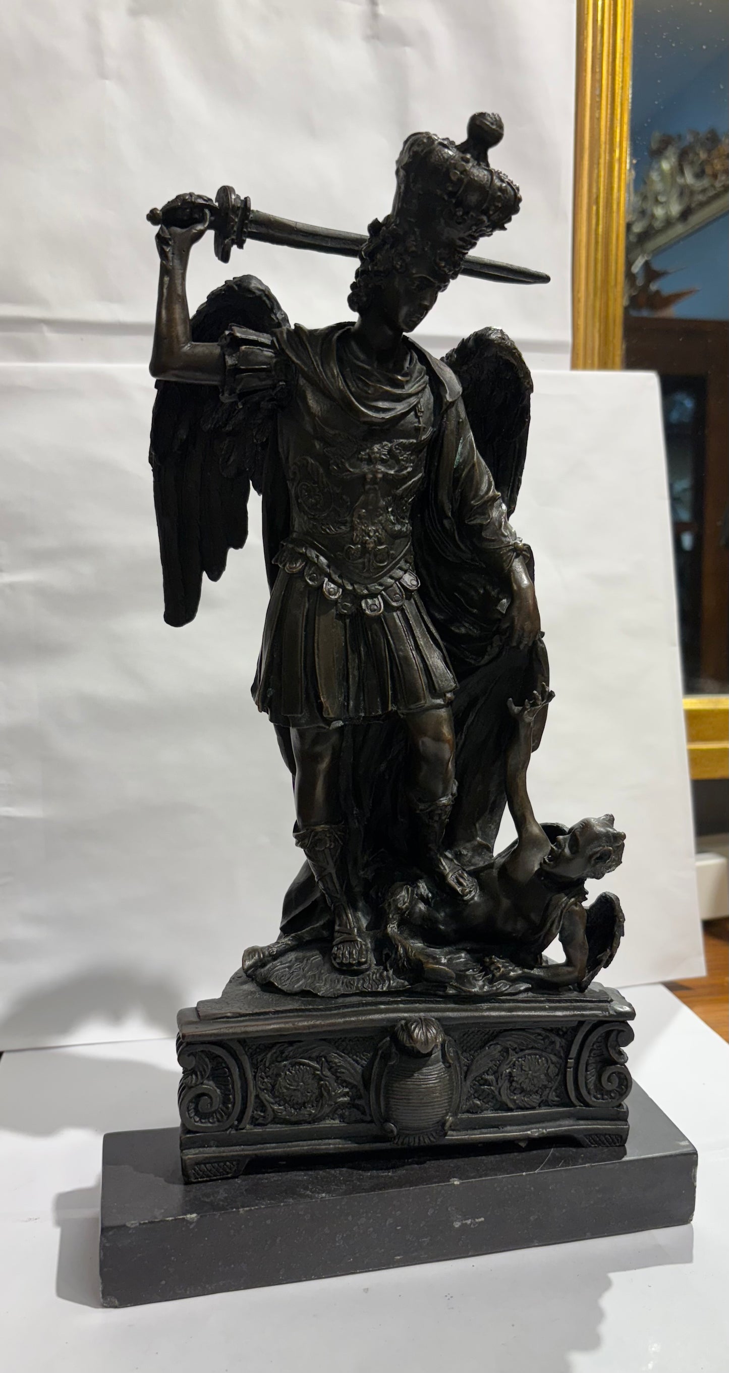 Antique Saint Michael Archangel Bronze Statue