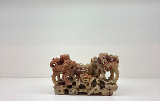 Antique or Vintage Chinese Carved Soapstone Foo Dog Statue Figure