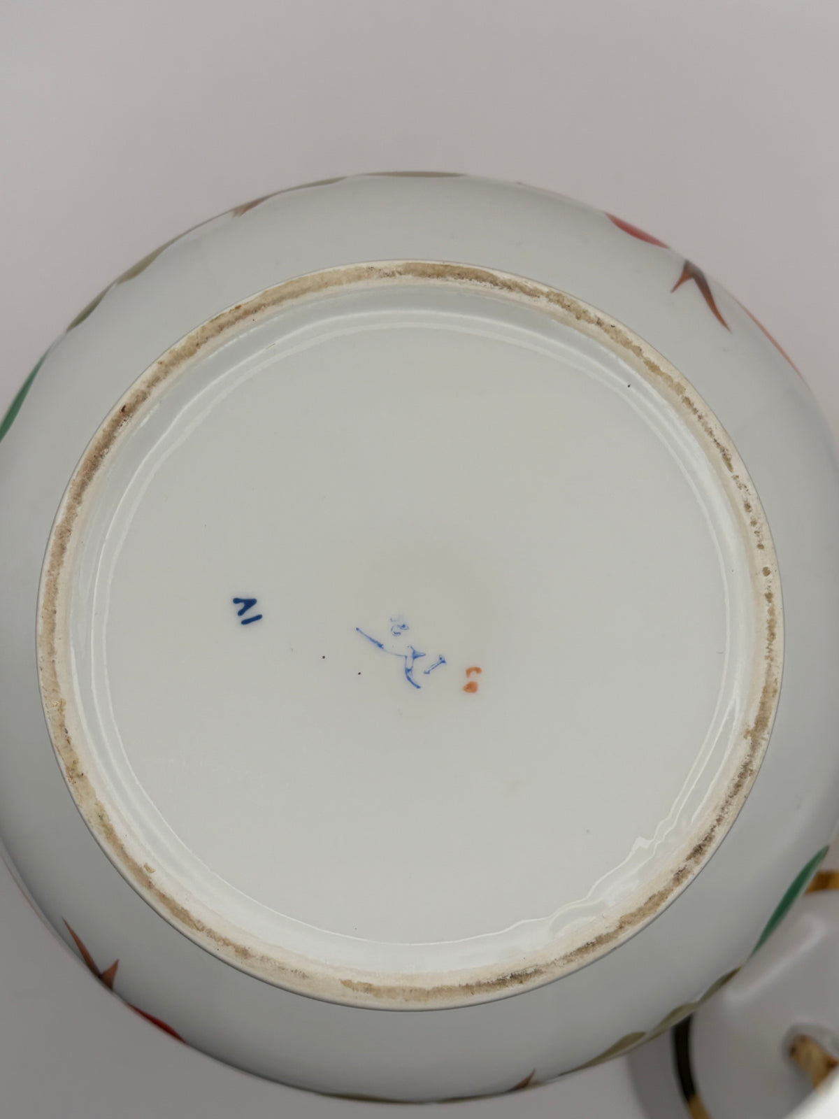 Vintage porcelain  Tea Pot Floral Pattern White Green Band Gold Trim Lid agaski