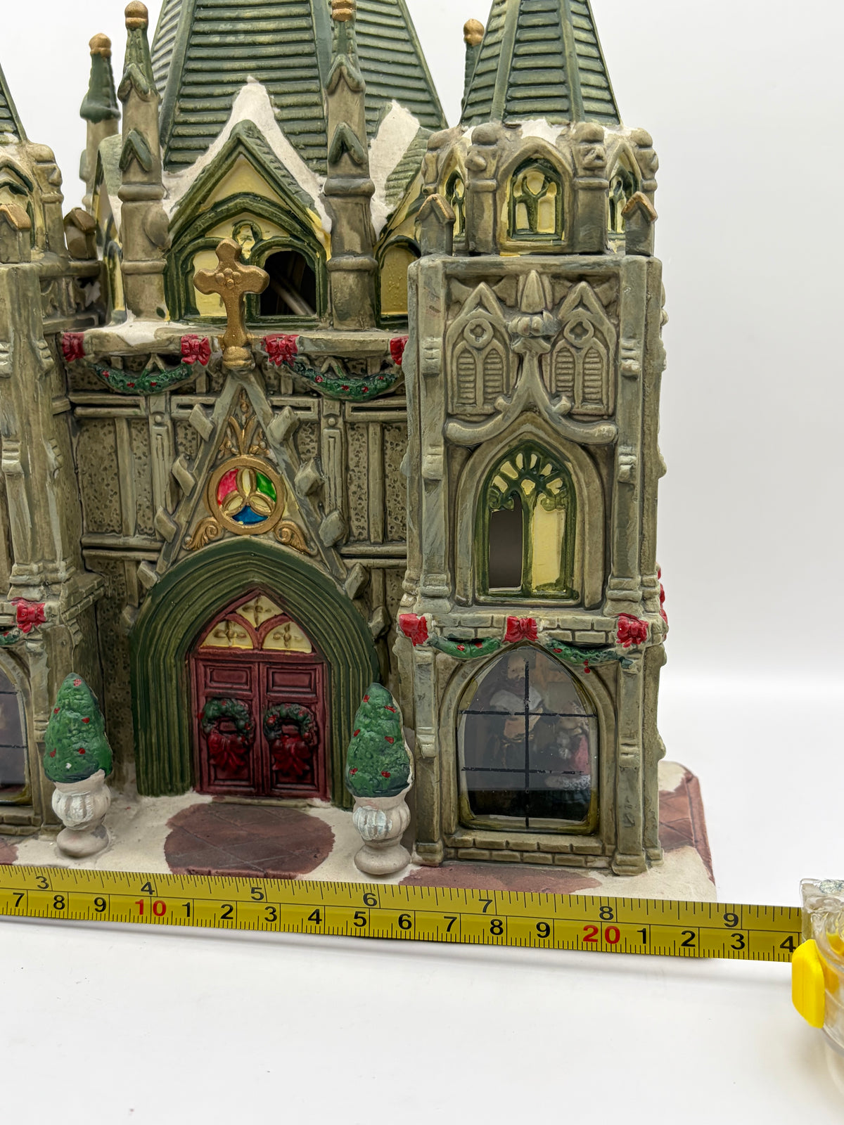 Christmas Village Gothic Cathedral/Church Building, Ceramic 11in 9.5in Painted