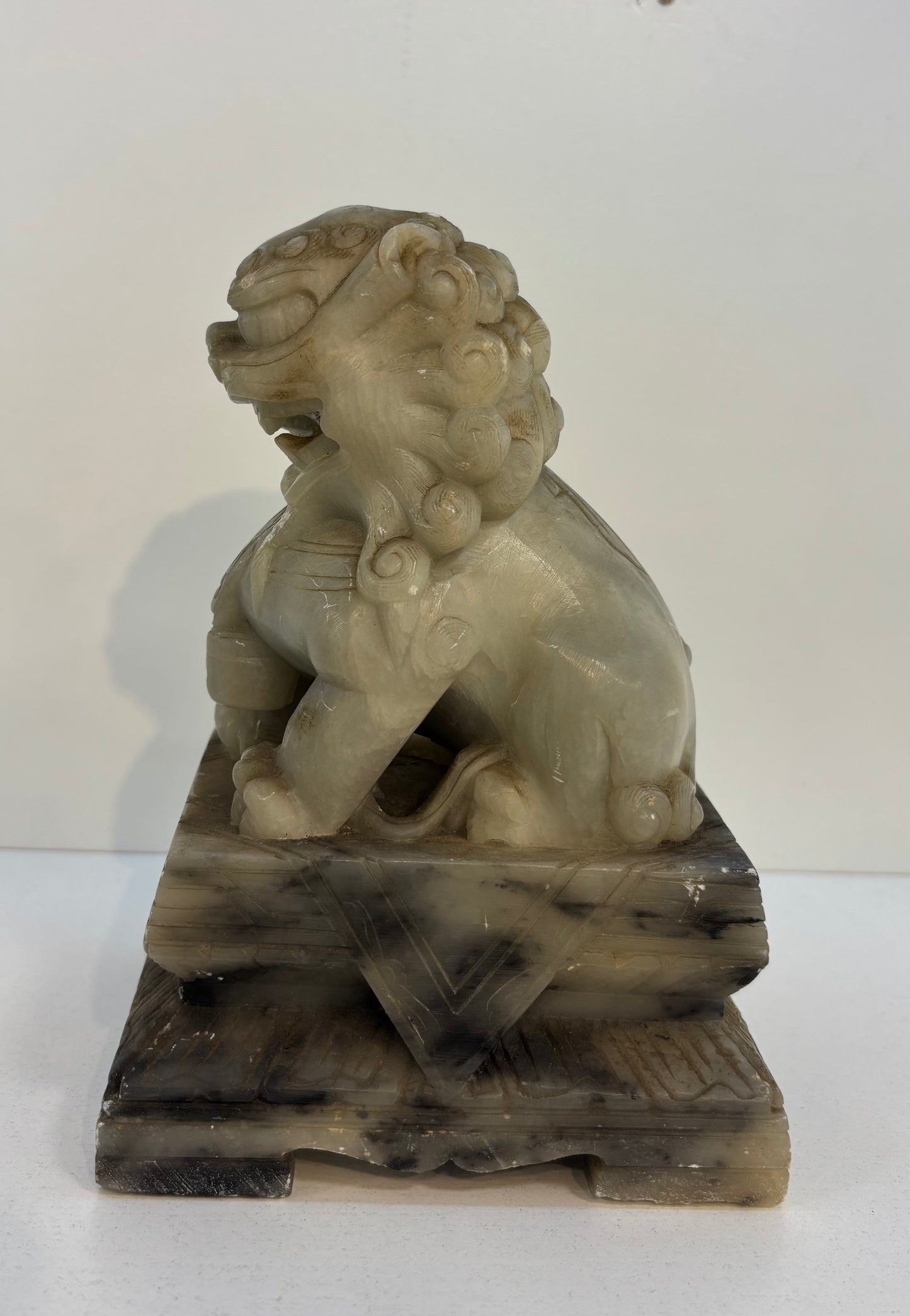 Chinese carved soapstone pair of foo dog temple lions dogs