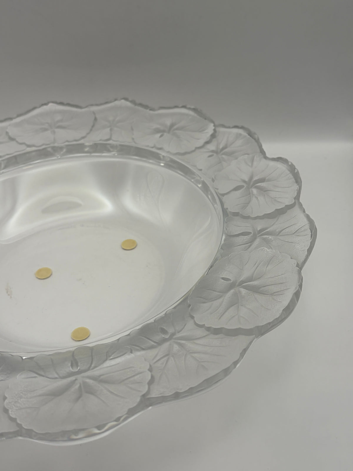 Lalique Clear Glass Floral Scalloped Rim Round Decorative Bowl 10.8