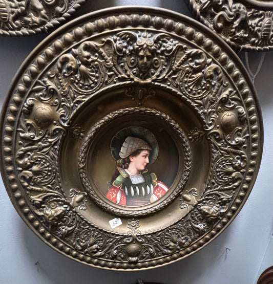 Vienna porcelain portrait cabinet plate embossed brass frame