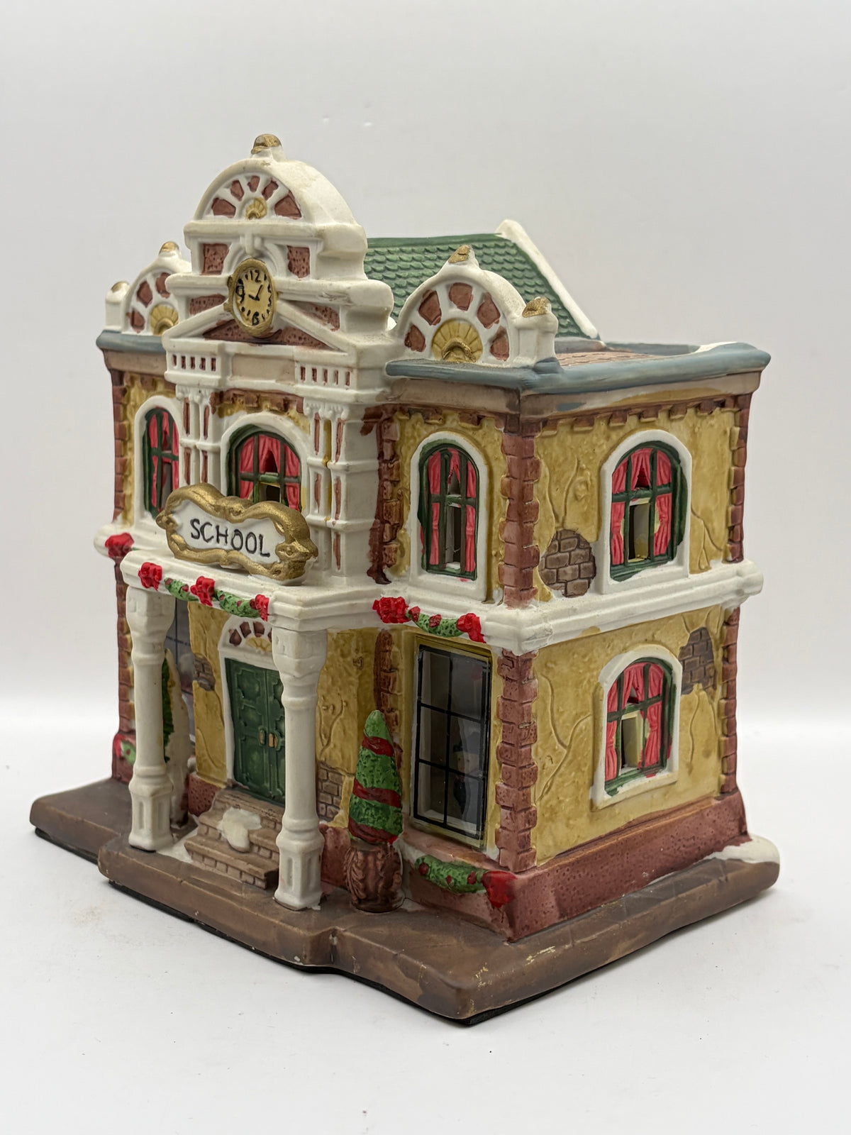 Ceramic Painted Village School Light-Up House Figurine, Multicolor 7.5in
