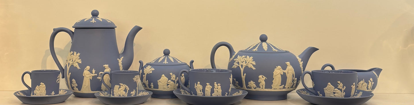 Vintage Blue Wedgwood Jasperware Coffee Pot / Teapot SET