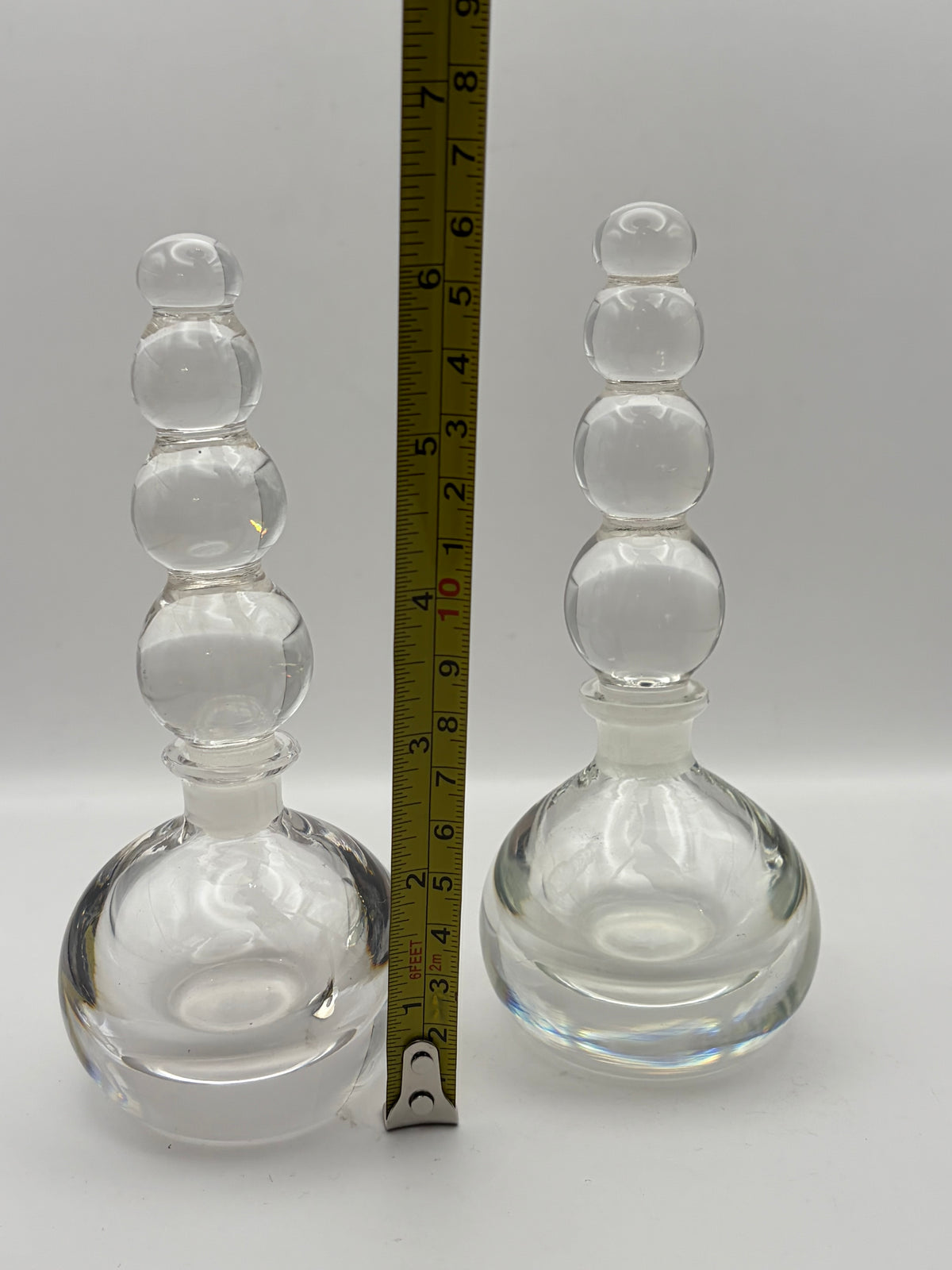 2 Pack Clear Glass Decorative Bottles w/ Bubble-Style Stoppers, 6 in Tall
