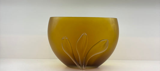 Kamei Glass Vase Made in Japan, Vintage Amber Floral Design