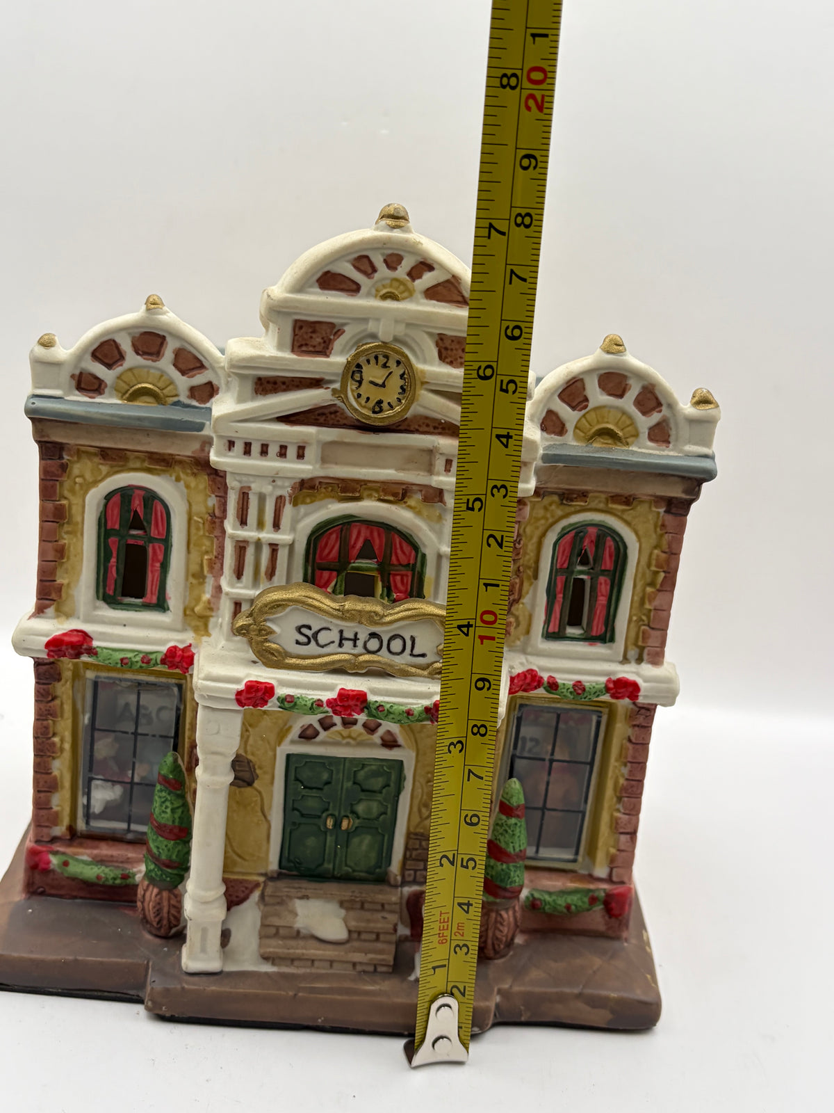 Ceramic Painted Village School Light-Up House Figurine, Multicolor 7.5in