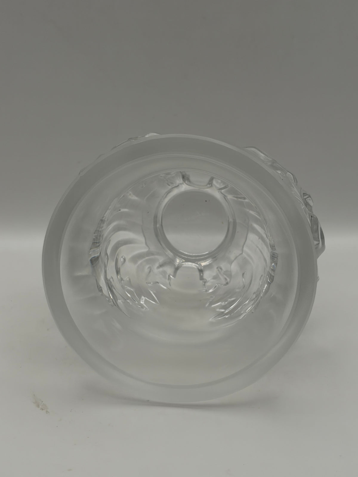 vintage Lalique France "Saint-Cloud" Crystal Vase featuring frosted satin-finish