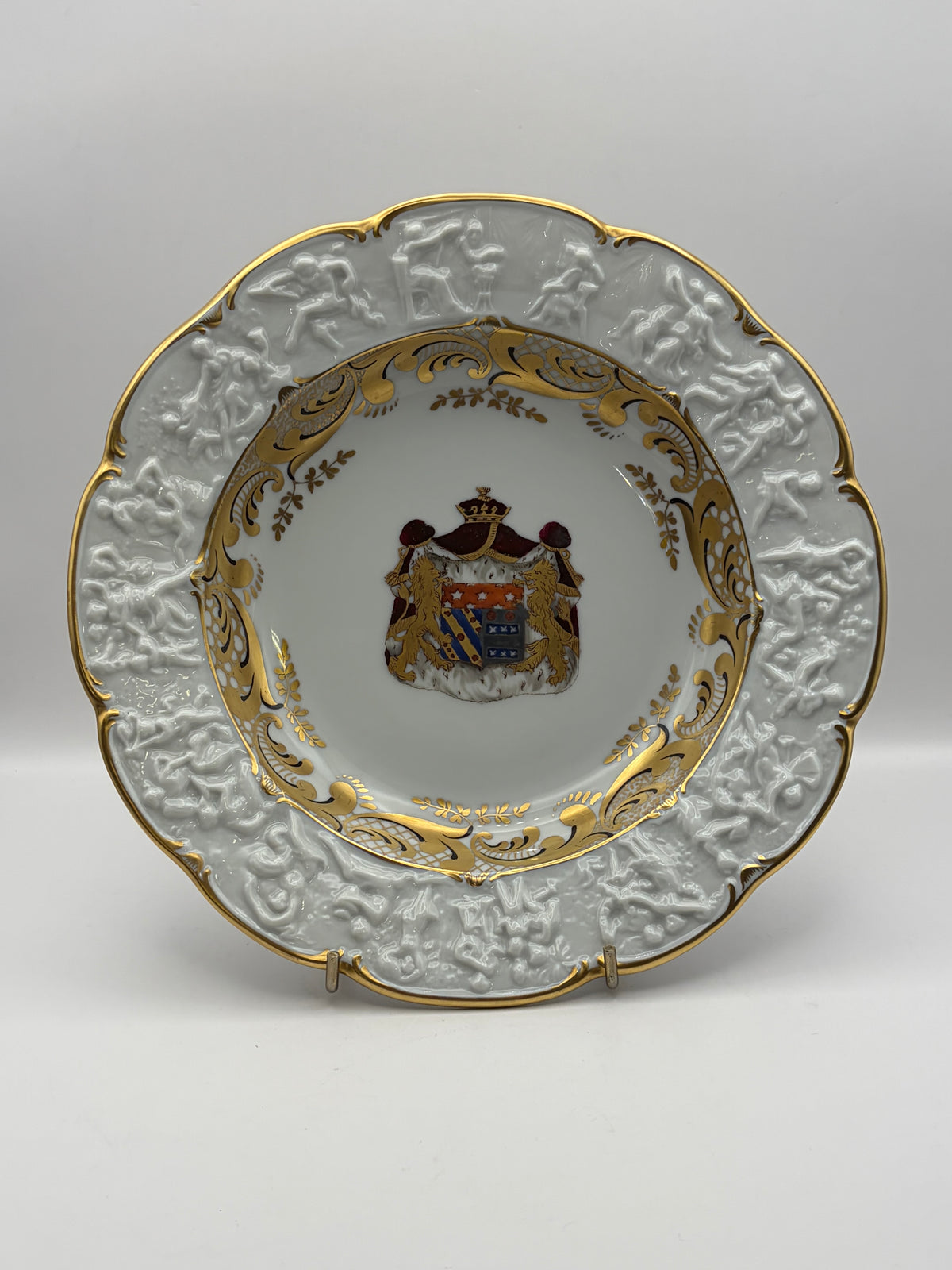 White Porcelain Plate Napoleon & Josephine Coat of Arms Gold Trim 10” Round capodimonte